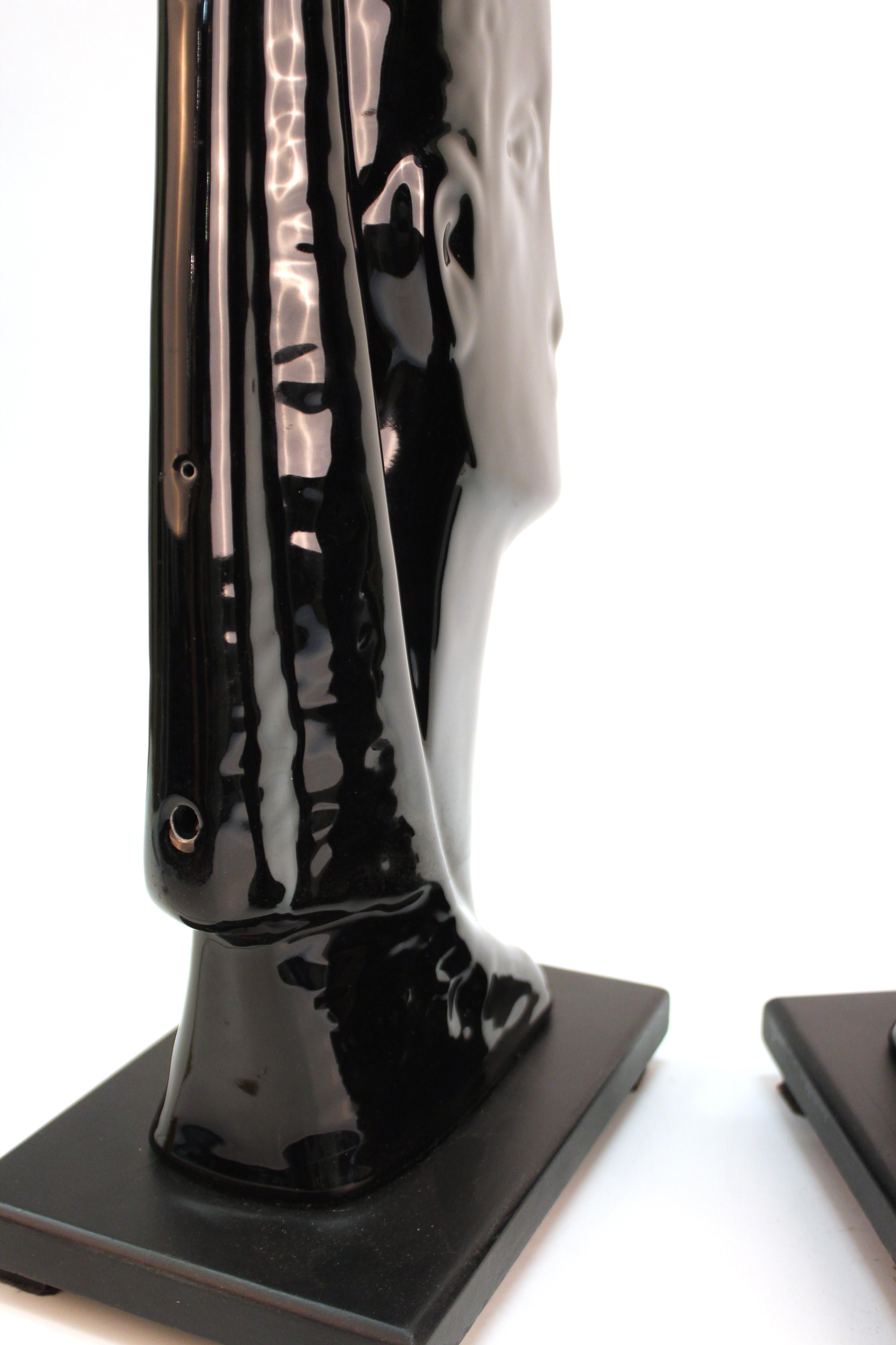 Mid-Century Modern Black Ceramic Head Table Lamps 4