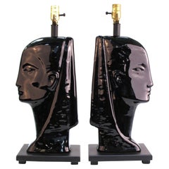 Mid-Century Modern Black Ceramic Head Table Lamps Mid-Century Modern Black Ceramic Head Table Lamps