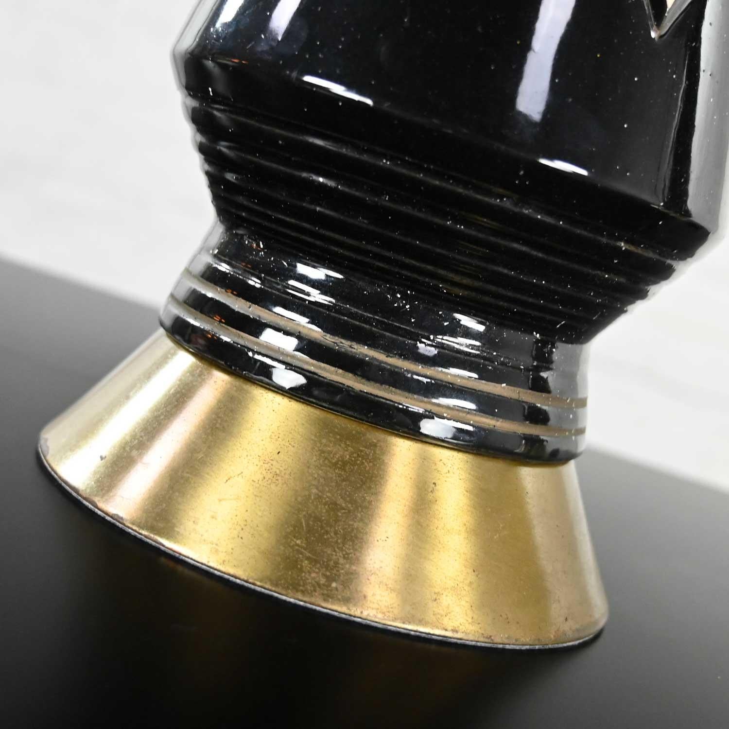 Mid-Century Modern Black Ceramic Lamps with Harlequin Style Diamond Design For Sale 8