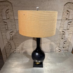 Mid Century Modern Black Ceramic Table Lamp Teardrop Shape Eames Era