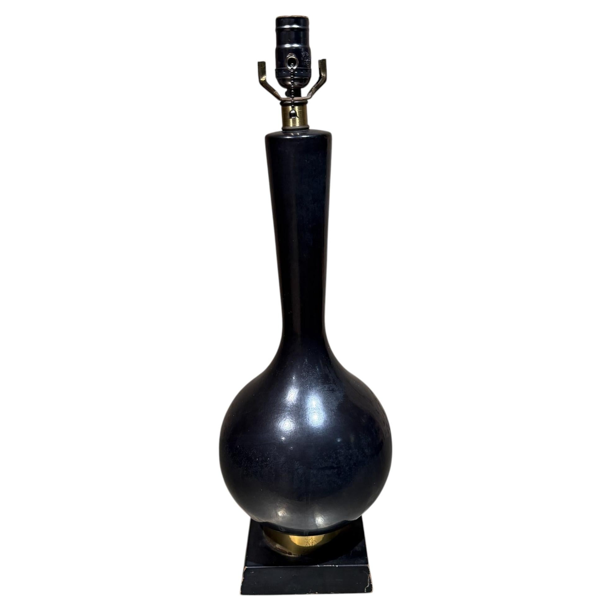 Mid Century Modern Black Ceramic Table Lamp Teardrop Shape Eames Era For Sale