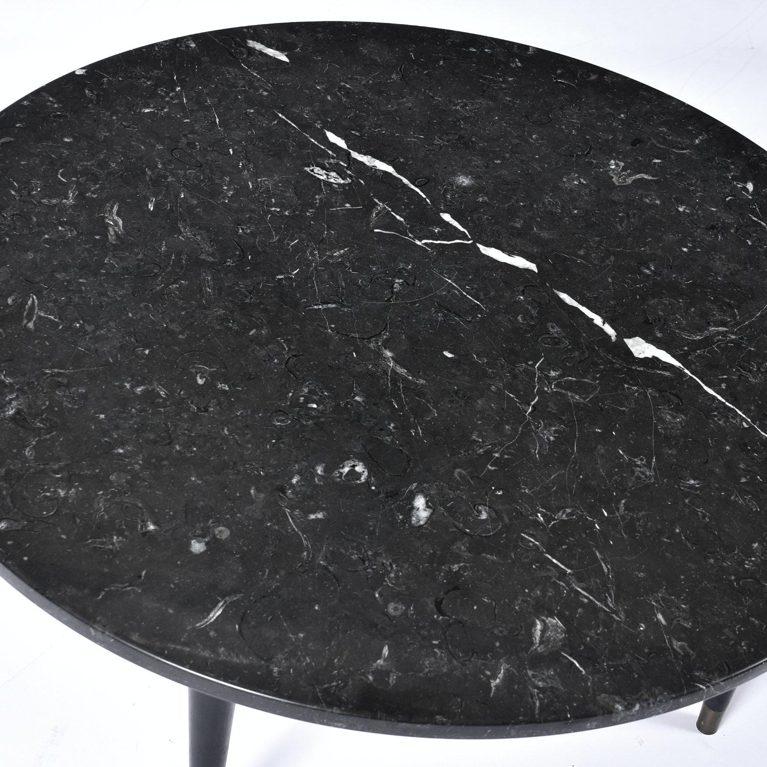 Mid-Century Modern Black Charcoal Gray Marble Round Coffee Table 3