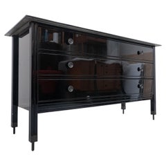 Mid-Century Modern Black Chest of Drawers by Carlo di Carli with Glass Top, 1950