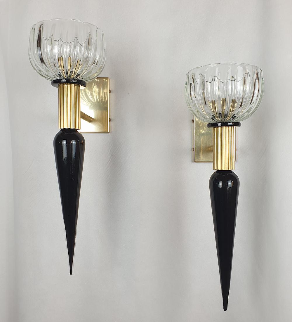 Mid-Century Modern Mid Century Murano Glass Sconces, Venini Style - a pair