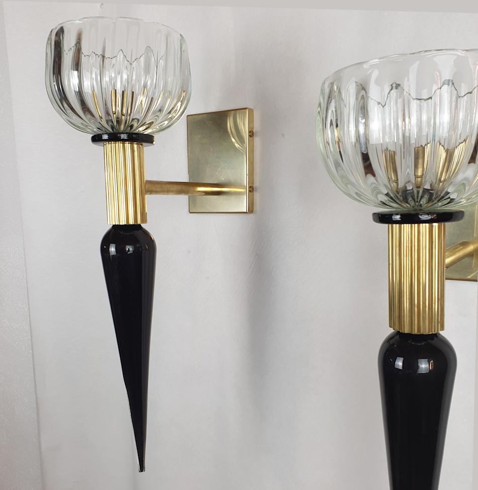 Mid Century Murano Glass Sconces, Venini Style - a pair In Excellent Condition In Dallas, TX