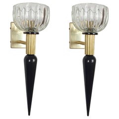 Mid Century Murano Glass Sconces, Venini Style - a pair