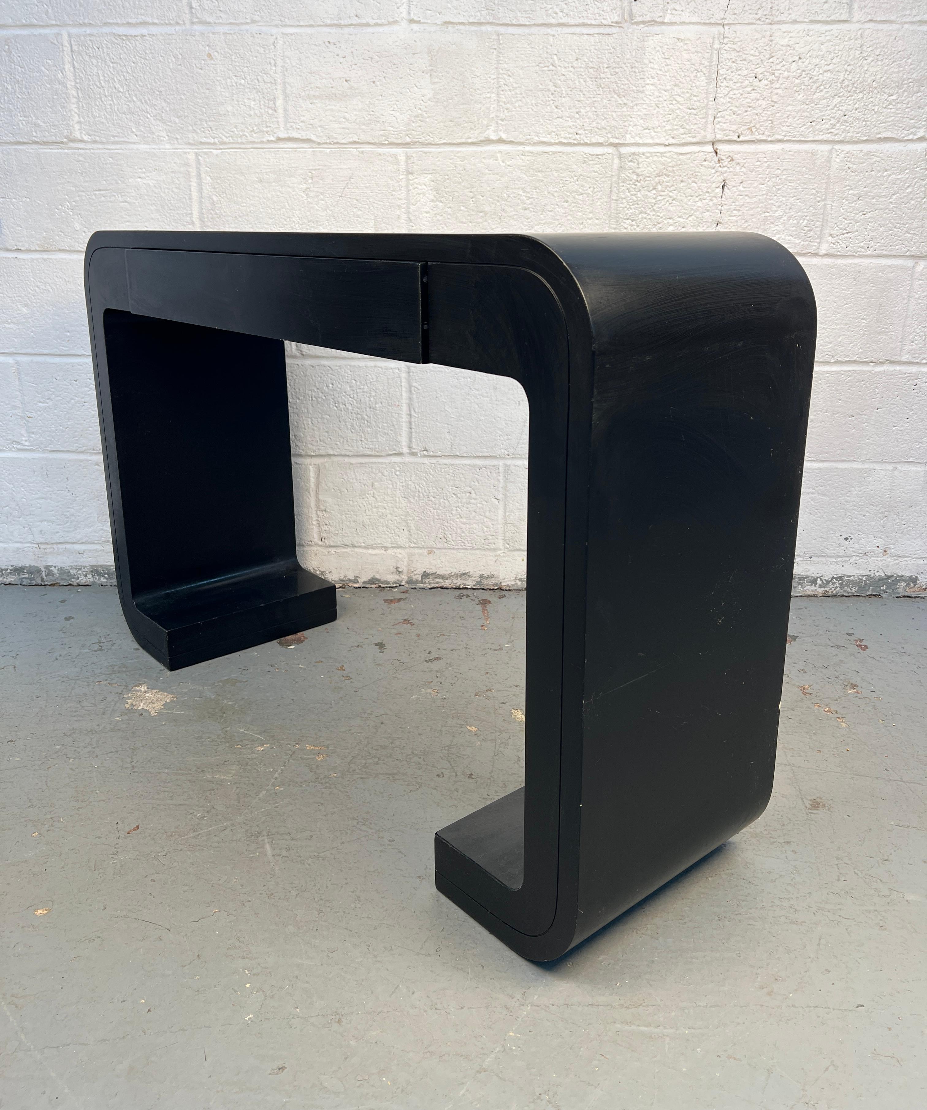 Plastic Mid-Century Modern Black Console Table with Drawer For Sale