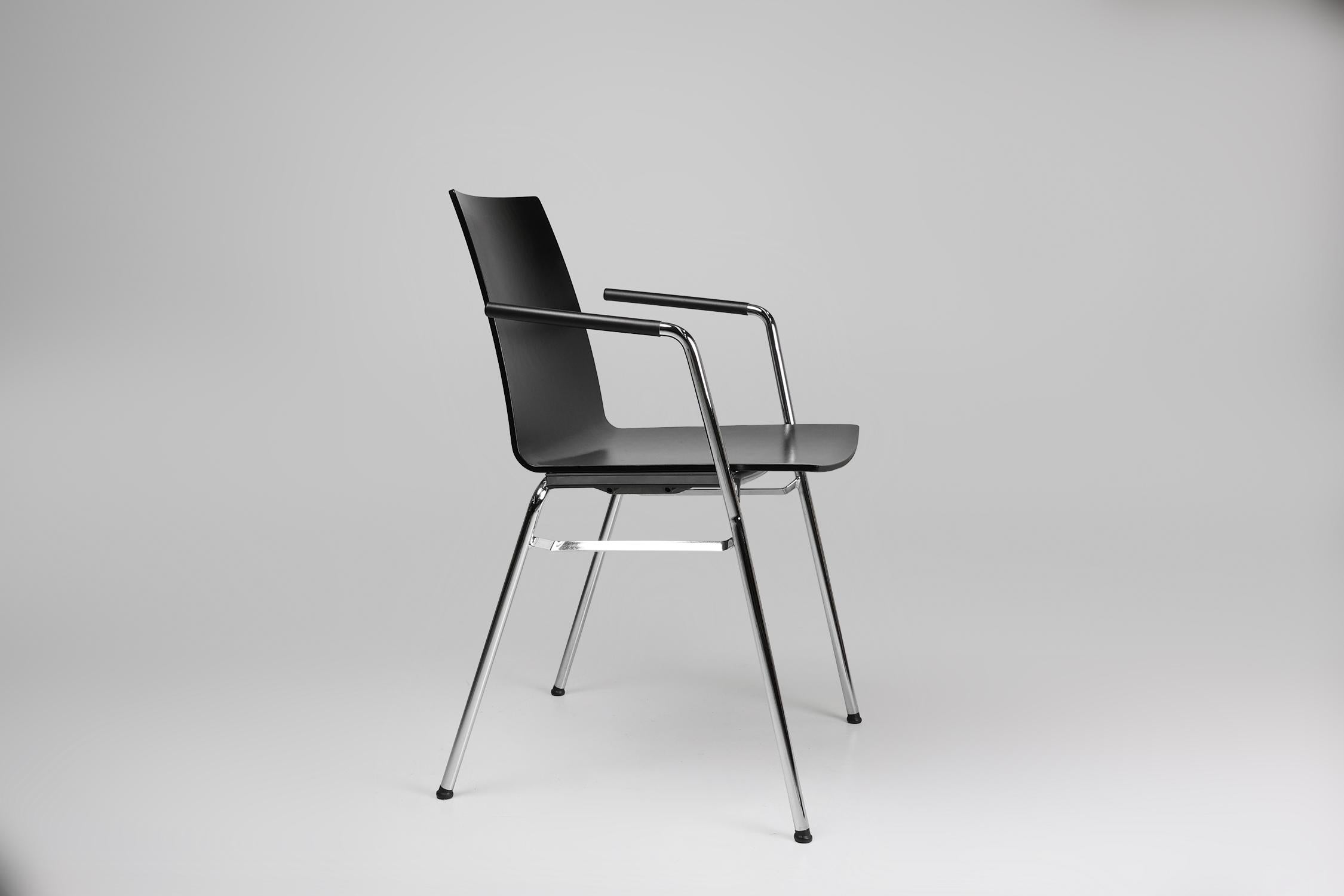 Belgium / 2000 / chair / wood, metal / Mid-century / Design

An attractive and comfortable black chair with a wooden seat and metal frame. This multifunctional chair meets high demands in terms of design and style and is ideally suited for a dining