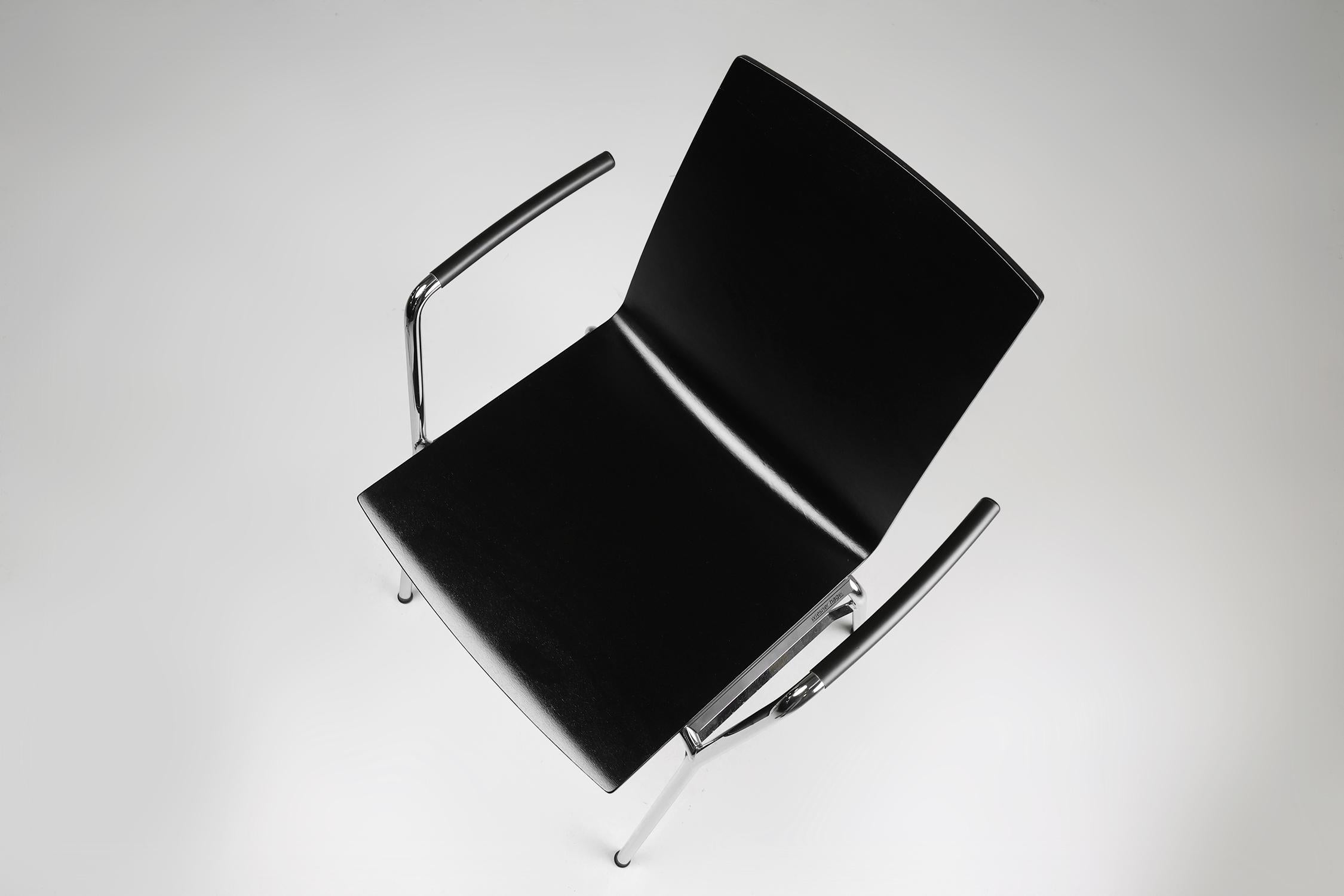 Mid-century modern black design chair in with armrests, Belgium For Sale 1