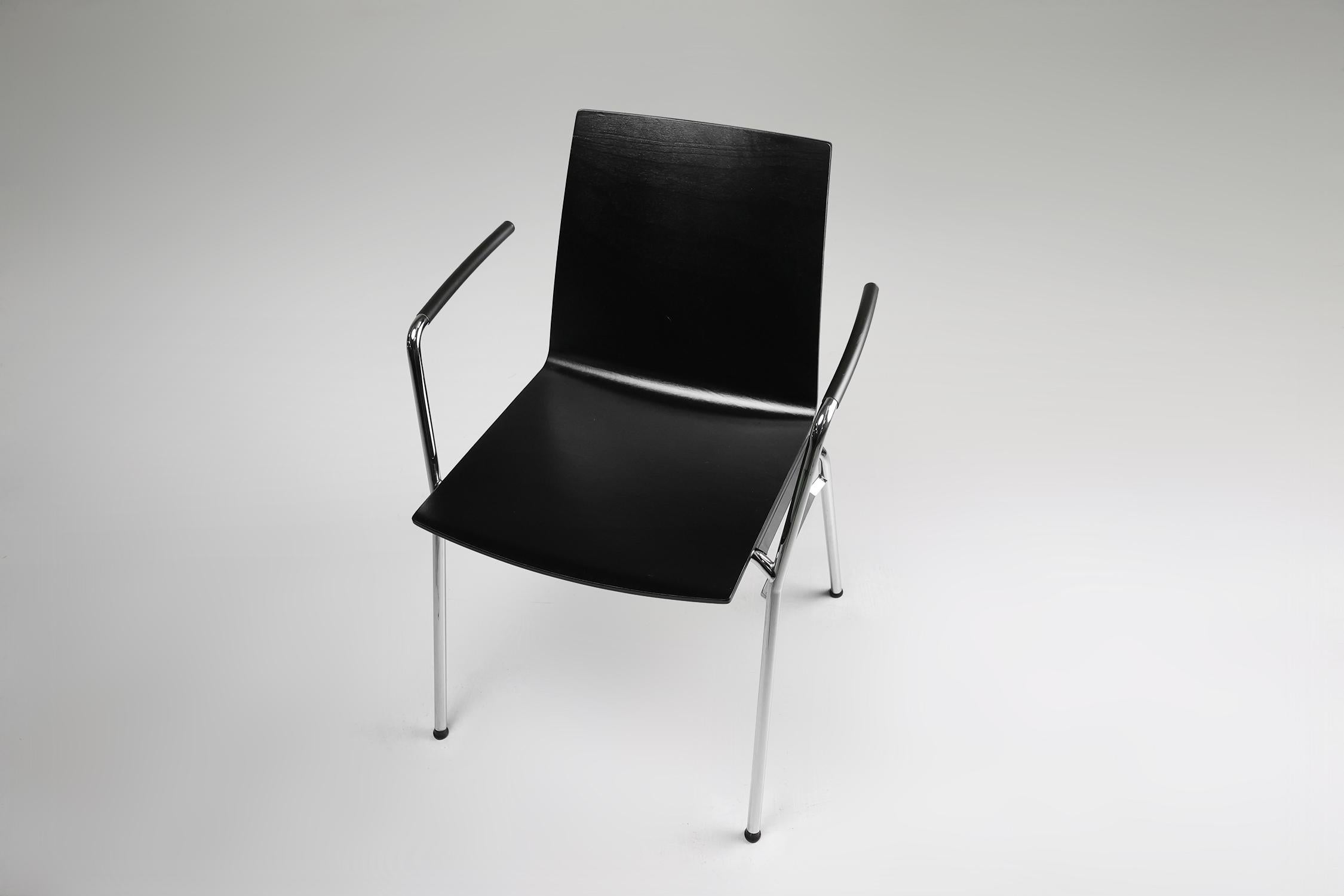 Mid-century modern black design chair in with armrests, Belgium For Sale 2