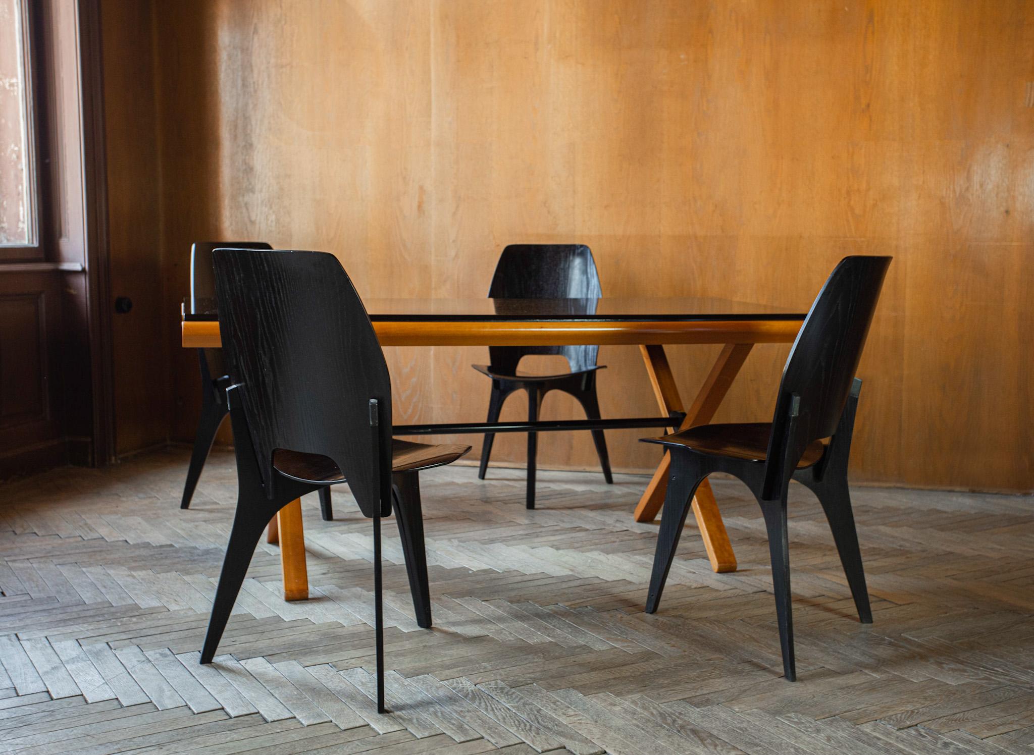 Mid-Century Modern Black Dining Chairs by Eugenio Gerli for Tecno, Italy 1950s 4