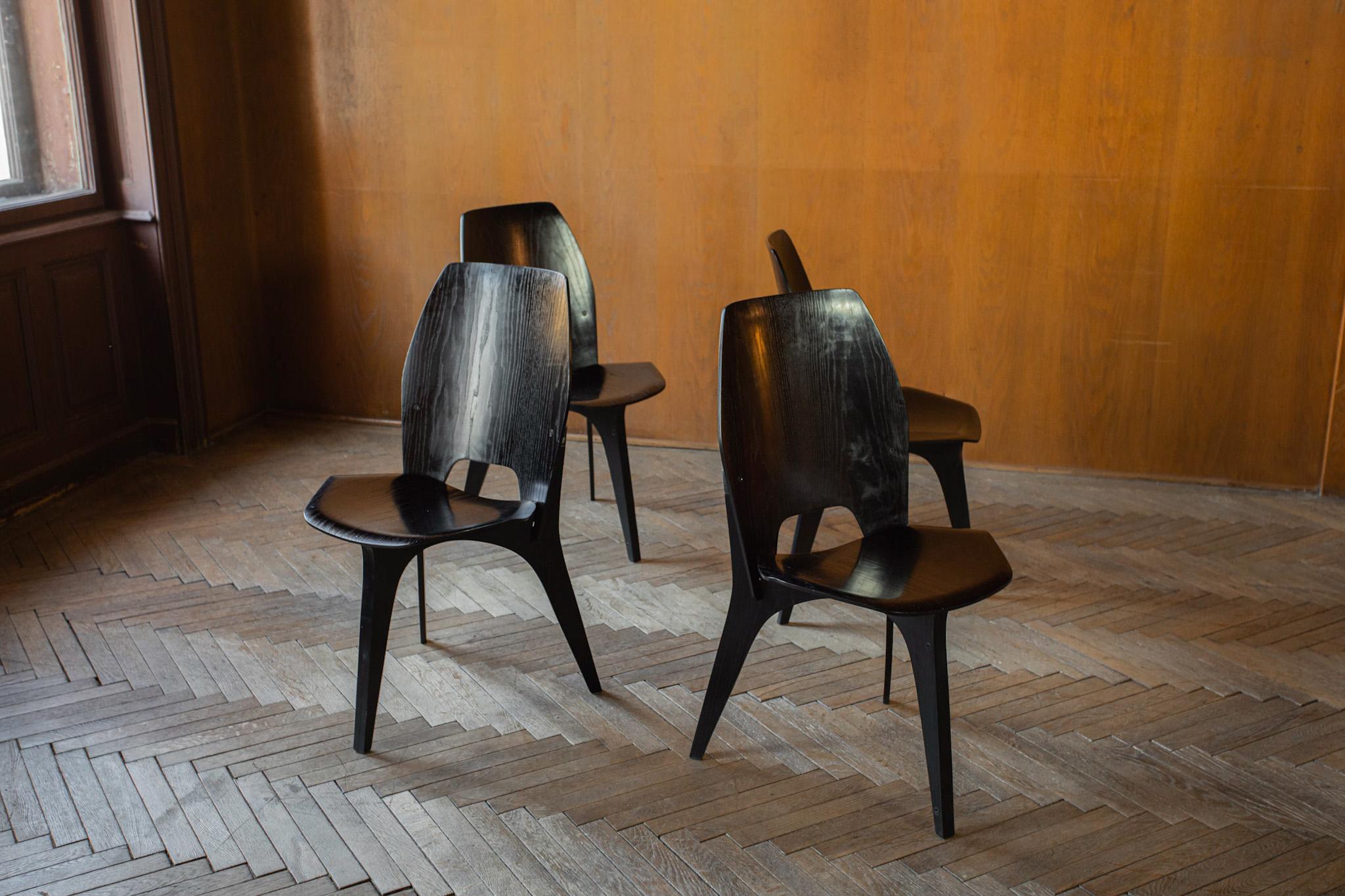 Italian Mid-Century Modern Black Dining Chairs by Eugenio Gerli for Tecno, Italy 1950s