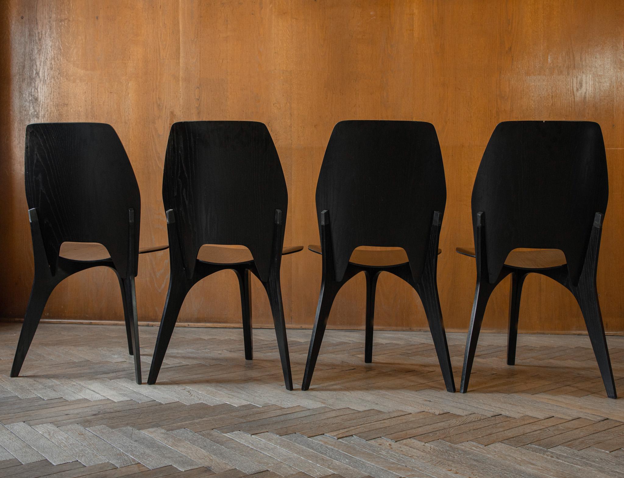 Mid-Century Modern Black Dining Chairs by Eugenio Gerli for Tecno, Italy 1950s 1
