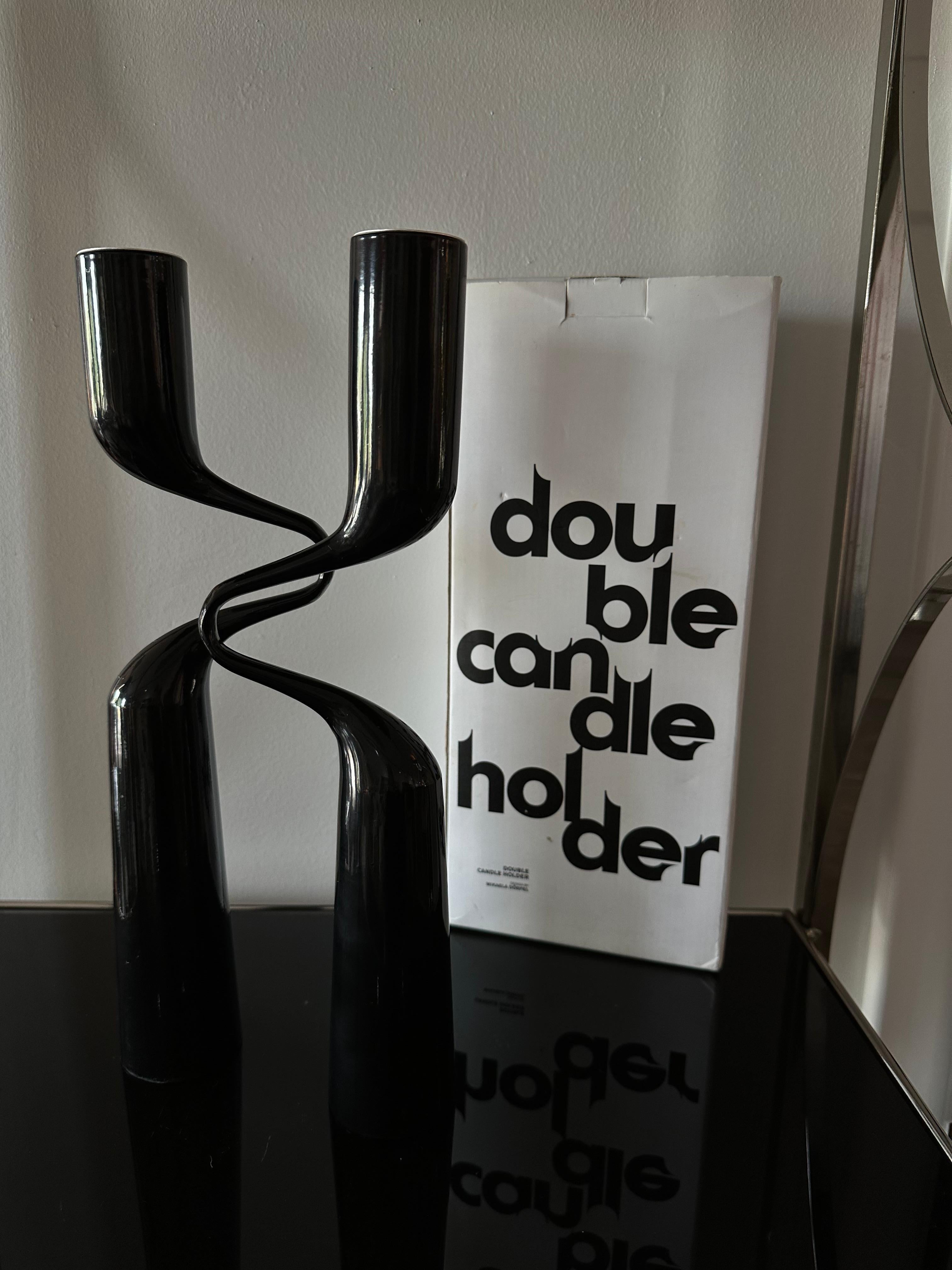 Danish Mid-Century Modern Black Double Candle by Mikaela Dorfel For Sale
