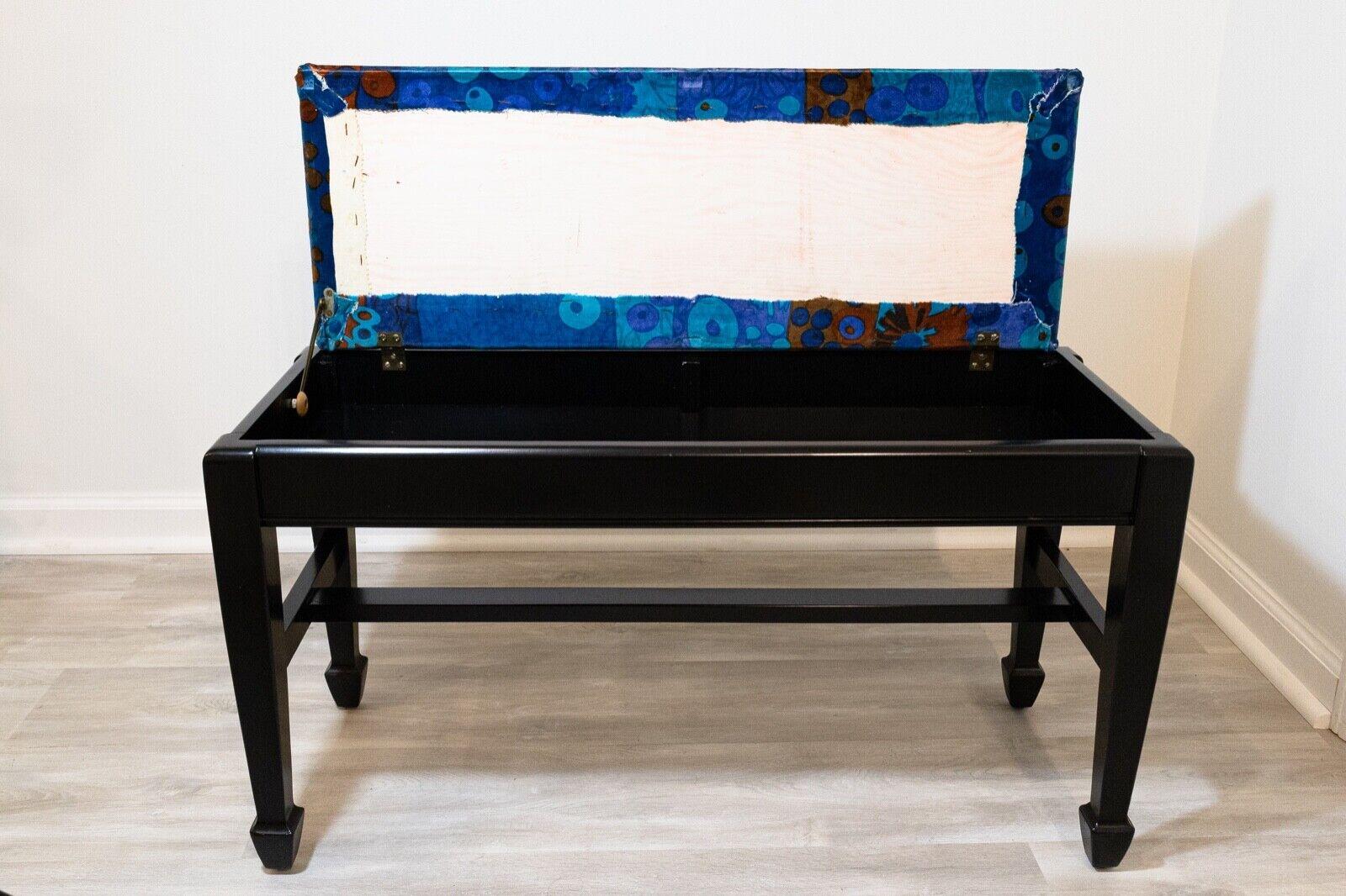 Wood Mid-Century Modern Black Ebonized Bench with Jack Lenor Larsen Fabric