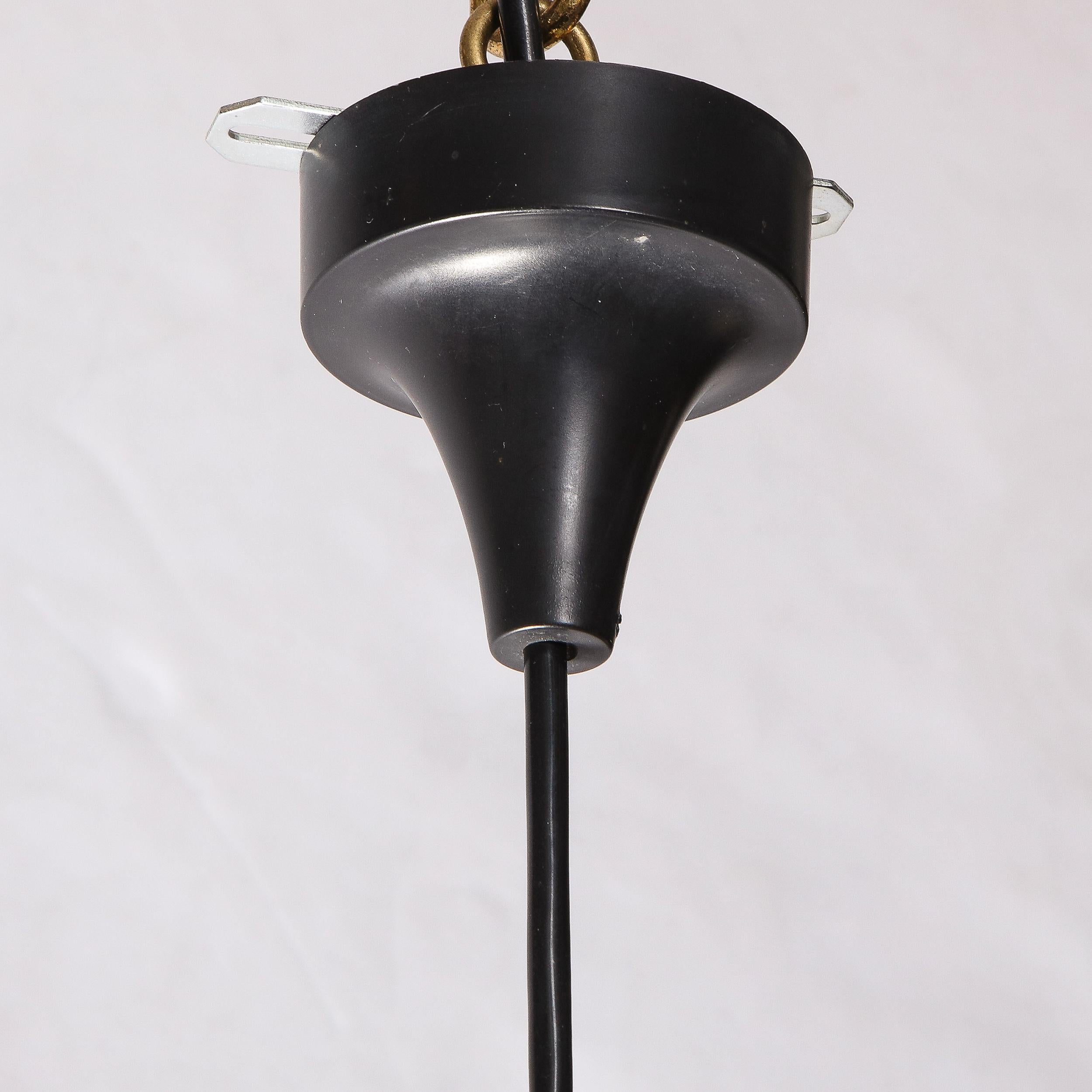 Mid-Century Modern Black Enamel & Bubble Glass Pendant by Glashütte Limburgh In Excellent Condition For Sale In New York, NY