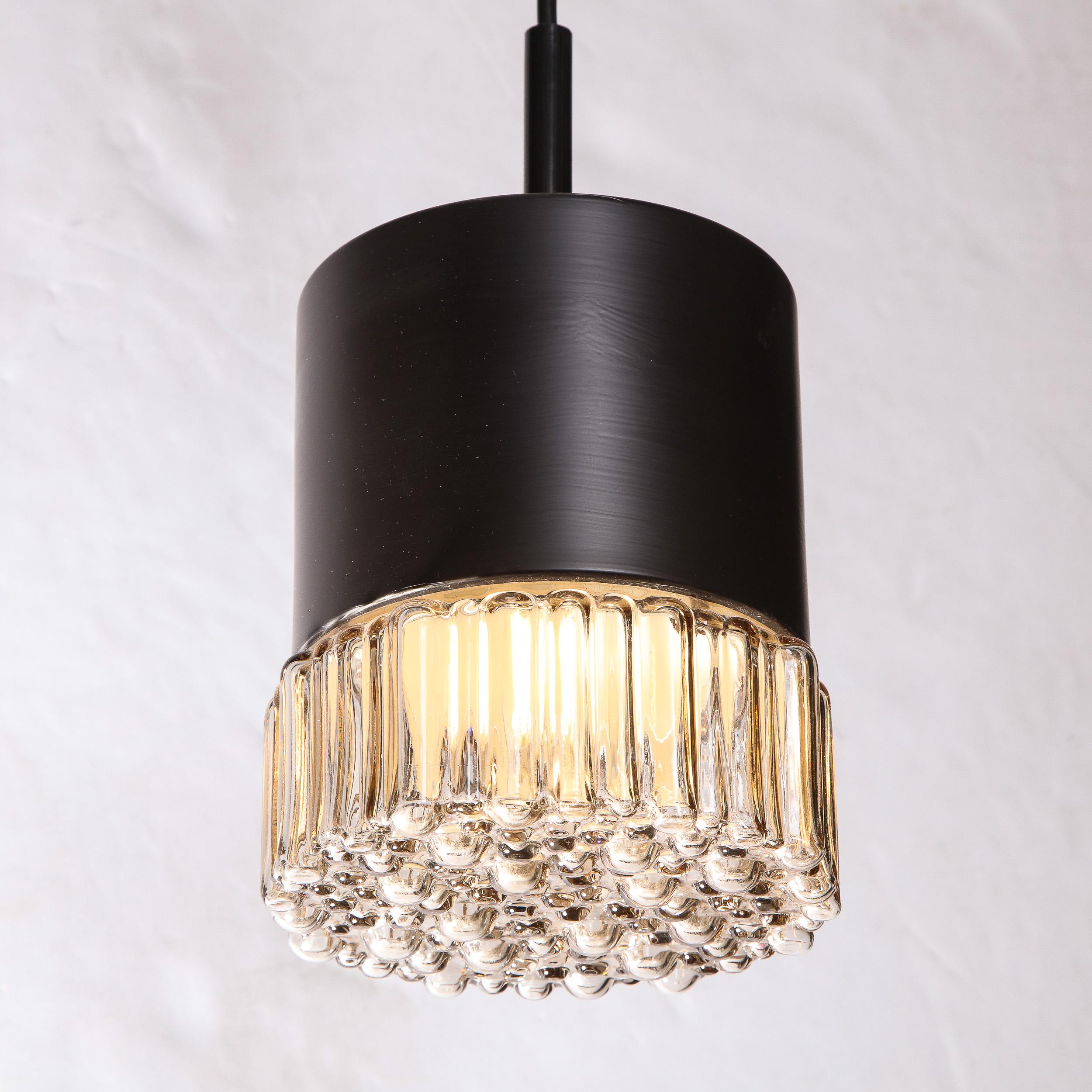 Mid-Century Modern Black Enamel & Bubble Glass Pendant by Glashütte Limburgh For Sale 1