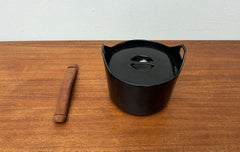 Mid-Century Modern Black Enamel Pot Teak Handle Timo Sarpaneva Rosenlew Finland