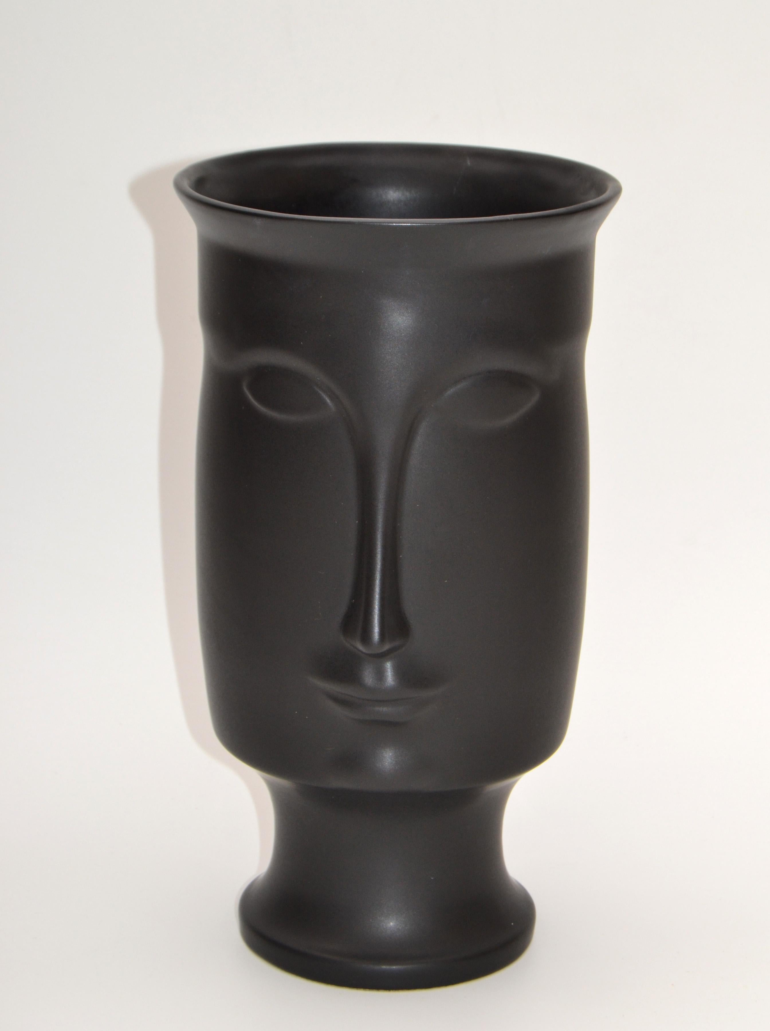 Mid-Century Modern Black Face Head Ceramic Vase Pottery For Sale 1