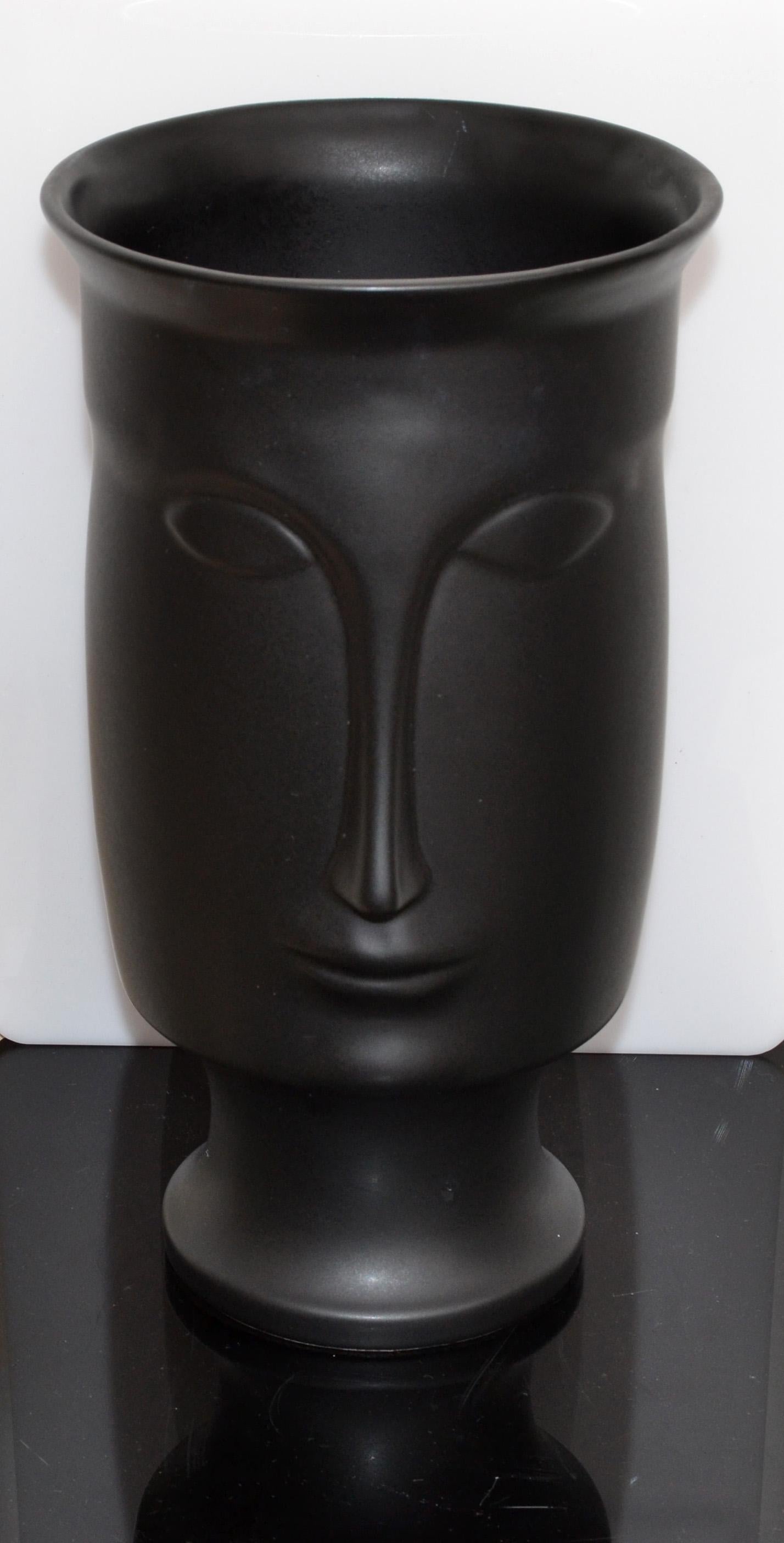 Mid-Century Modern Black Face Head Ceramic Vase Pottery For Sale 3