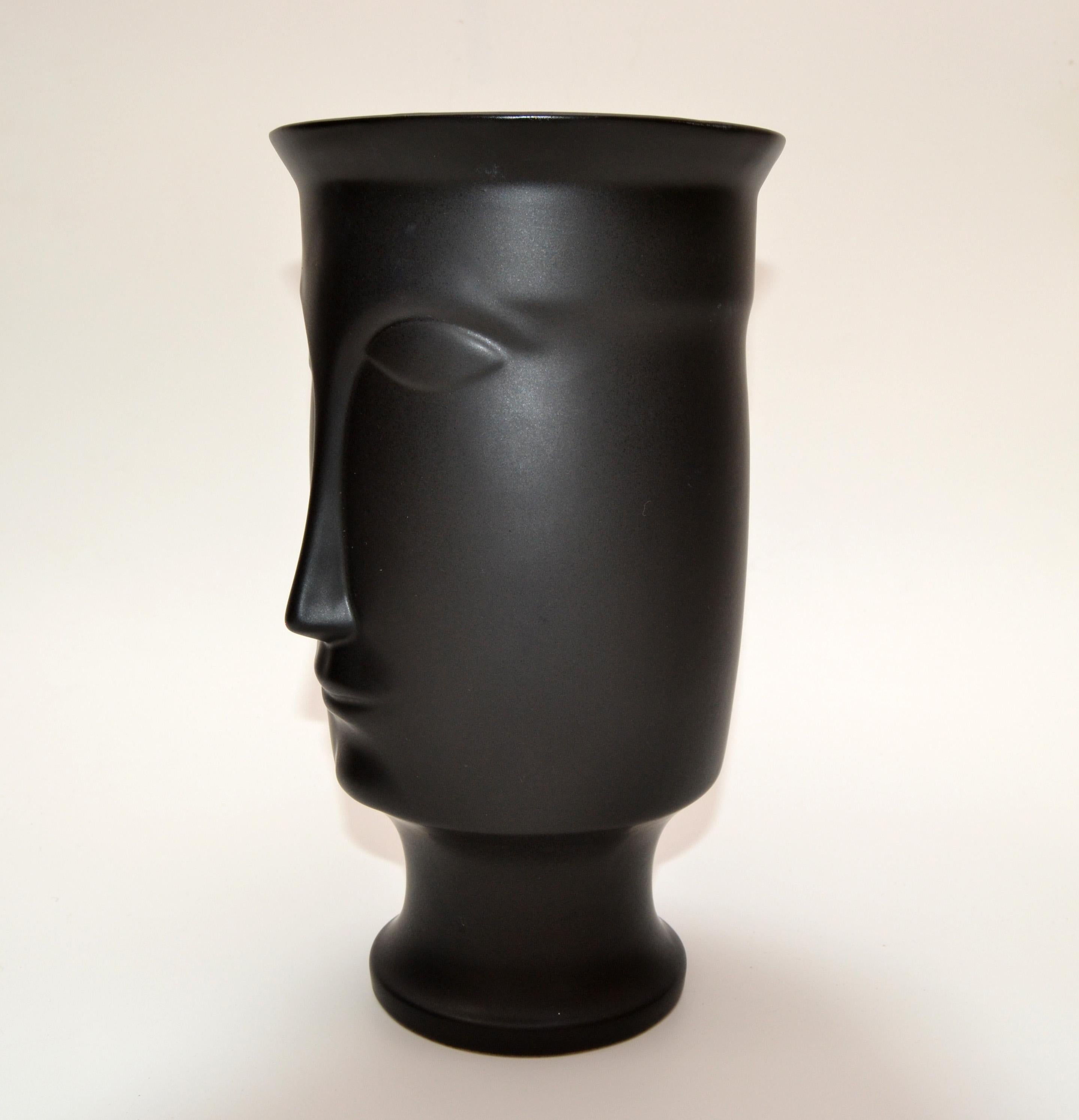 Mid-Century Modern Black Face Head Keramik Vase Keramik (amerikanisch) im Angebot