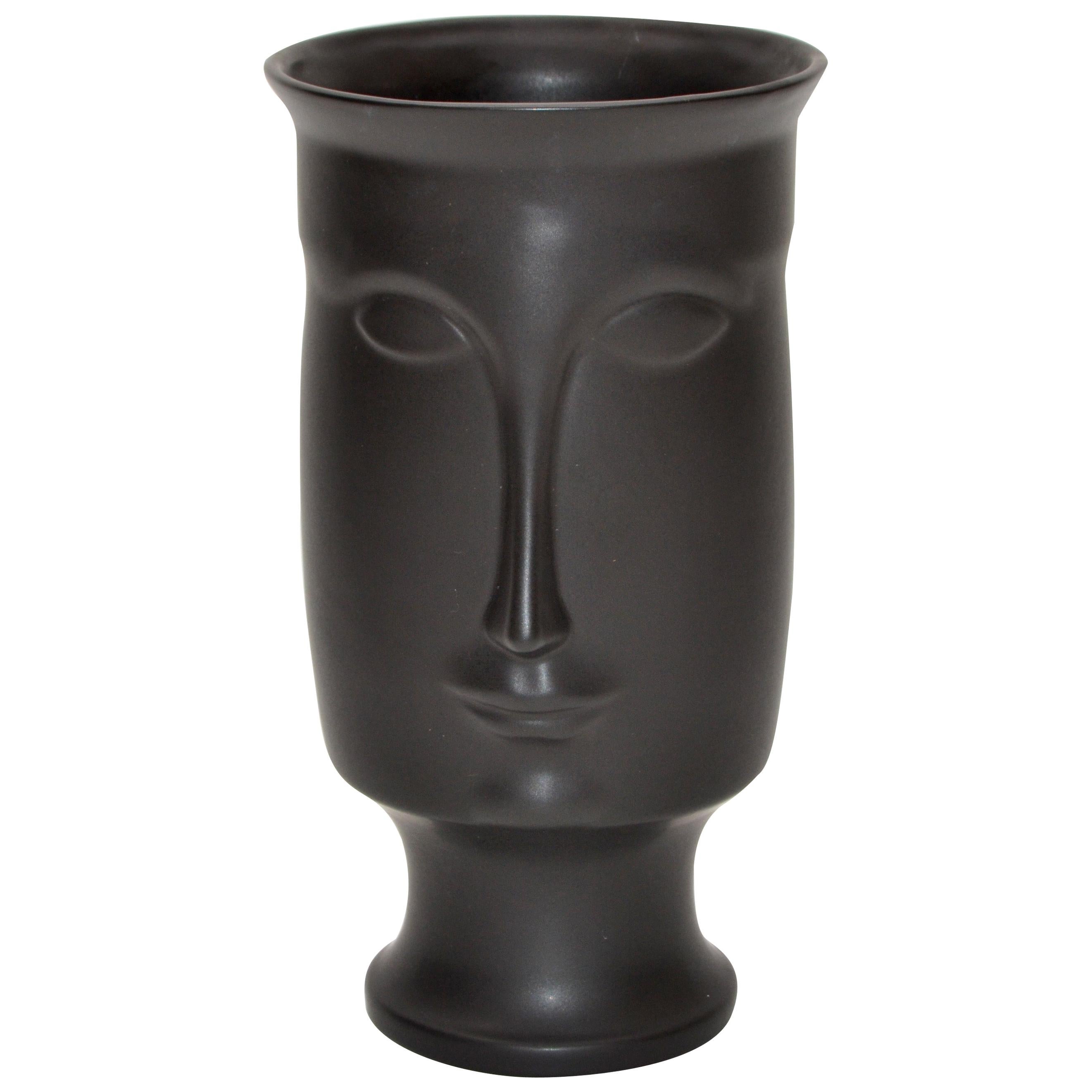 Mid-Century Modern Black Face Head Ceramic Vase Pottery