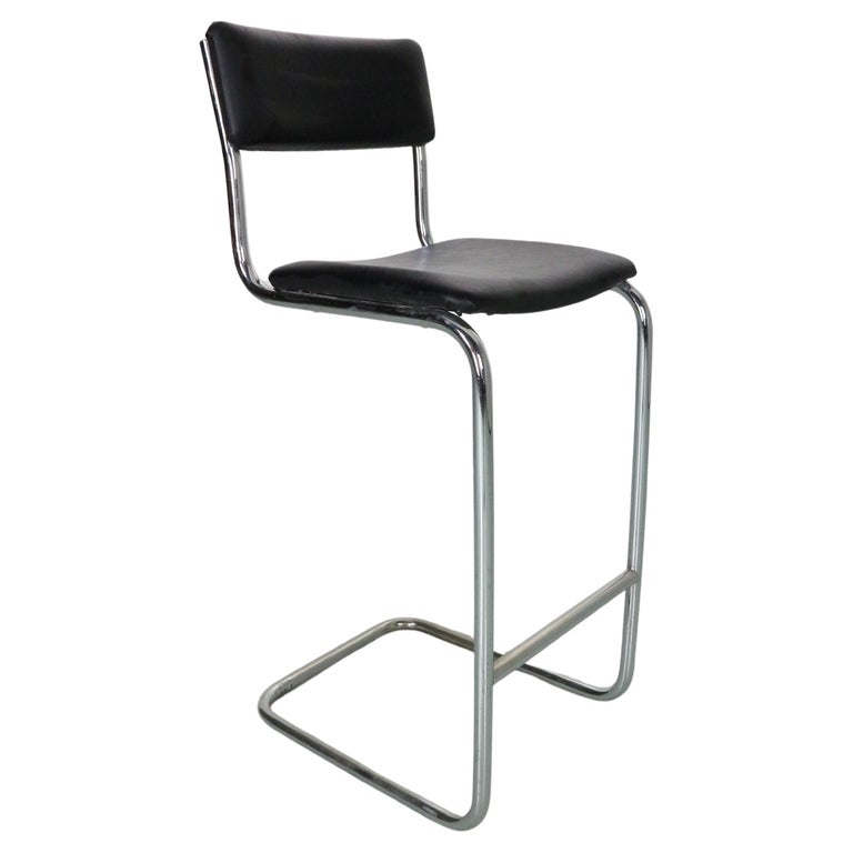 MidCentury Modern Black Faux Leather and Chrome High Bar Stools, 1970