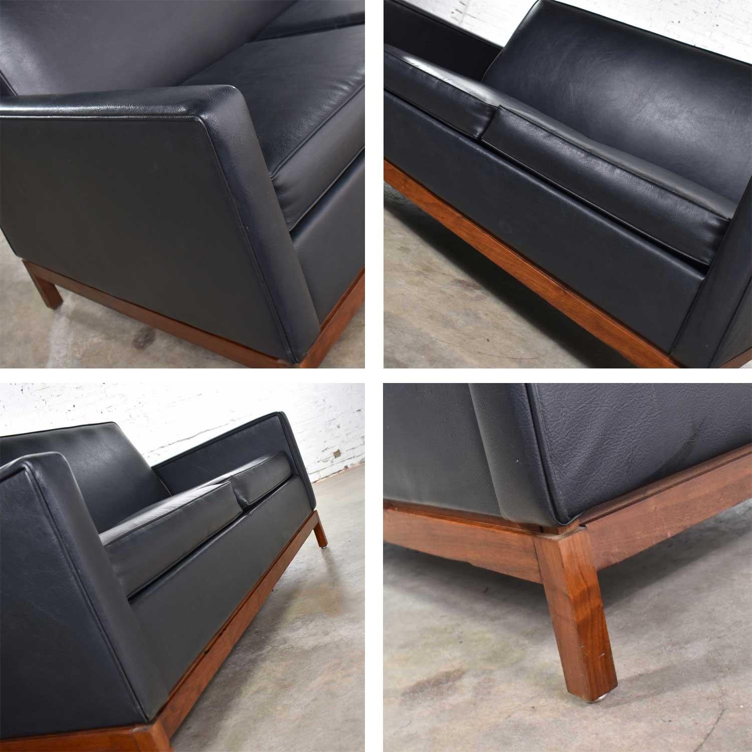 Mid-Century Modern Black Faux Leather Love Seat Sofa by Taylor Chair Co. Style D For Sale 6
