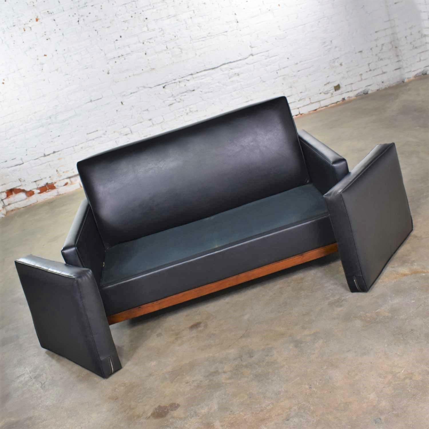 Mid-Century Modern Black Faux Leather Love Seat Sofa by Taylor Chair Co. Style D For Sale 7