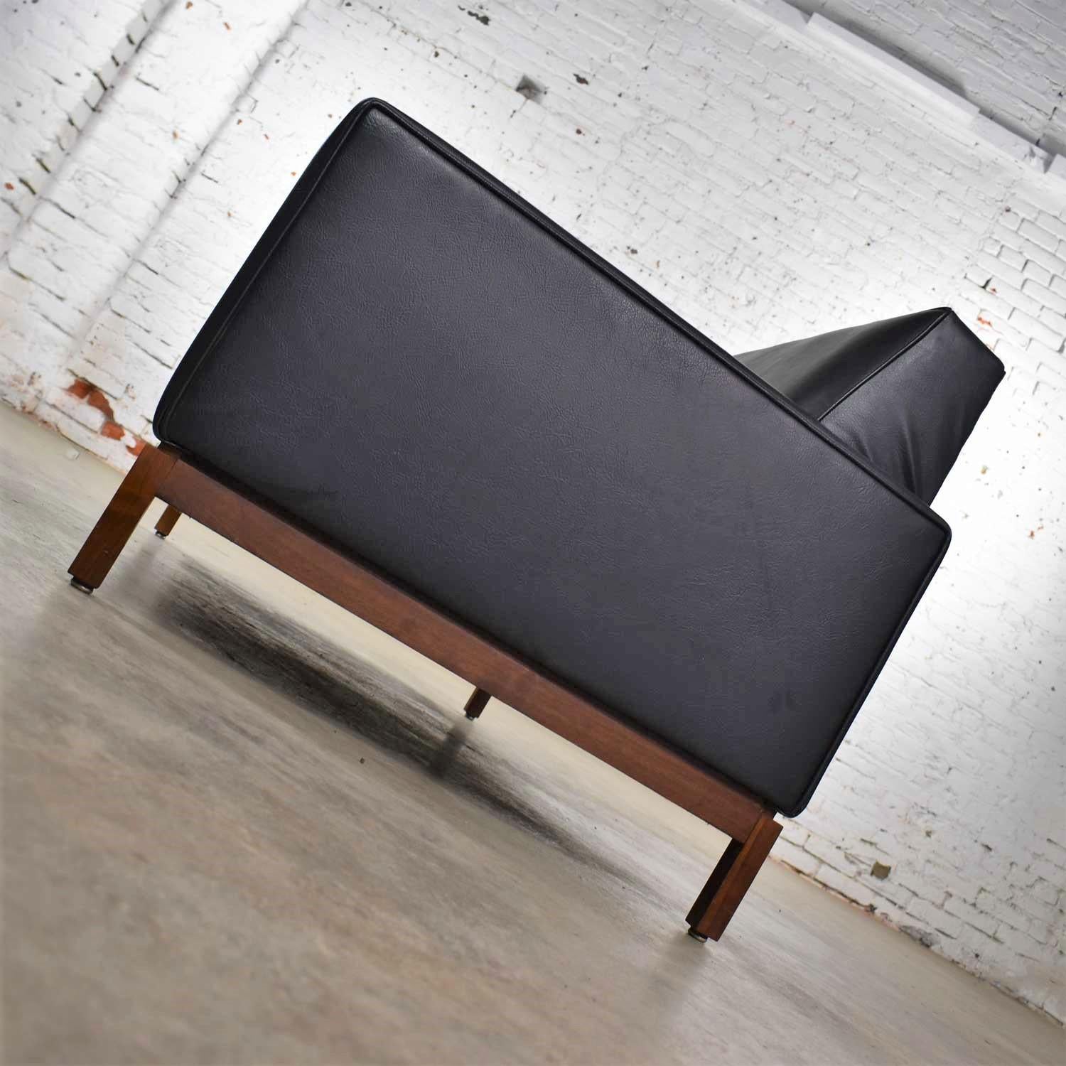 American Mid-Century Modern Black Faux Leather Love Seat Sofa by Taylor Chair Co. Style D For Sale