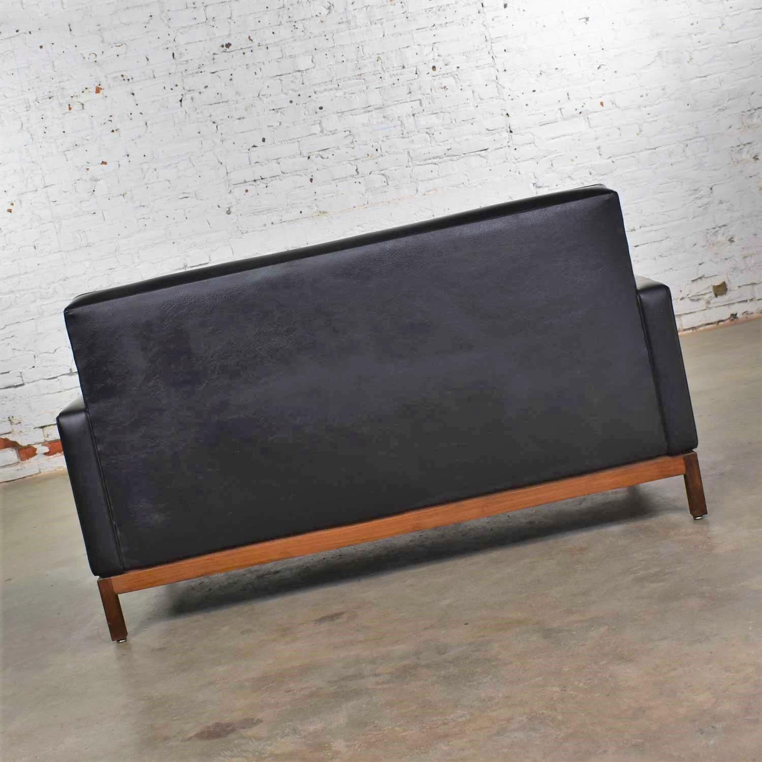 Mid-Century Modern Black Faux Leather Love Seat Sofa by Taylor Chair Co. Style D For Sale 2