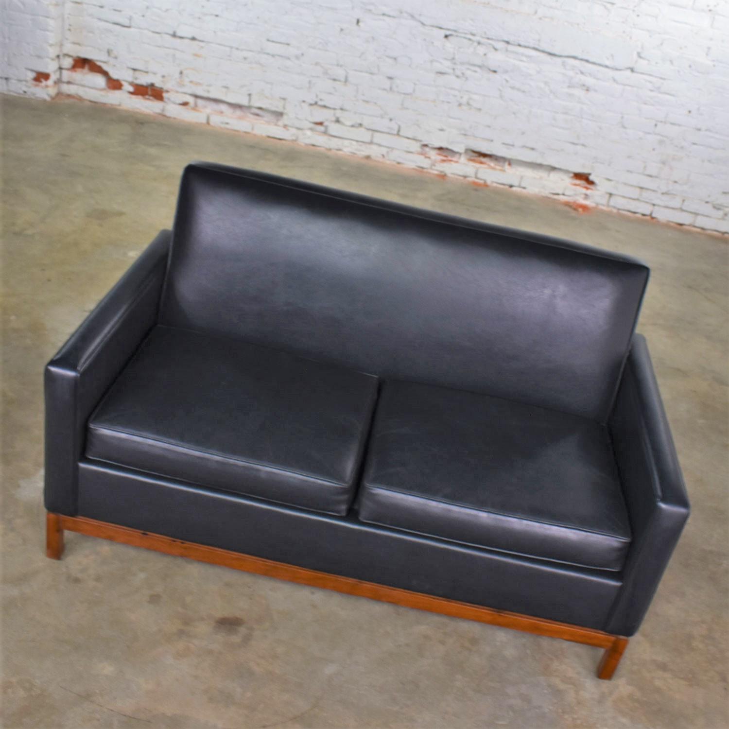 Mid-Century Modern Black Faux Leather Love Seat Sofa by Taylor Chair Co. Style D For Sale 1