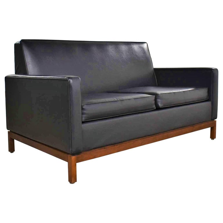 Mid-Century Modern Black Faux Leather Love Seat Sofa by Taylor Chair Co.  Style D For Sale at 1stDibs | love chair leather, leather love seats,  leather love sofa