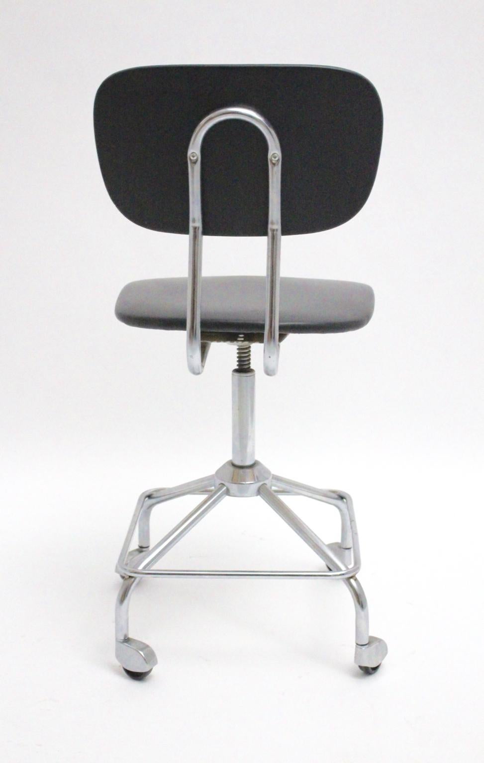 German Mid-Century Modern Black Faux Leather Vintage Desk Chair Egon Eiermann, 1950s For Sale