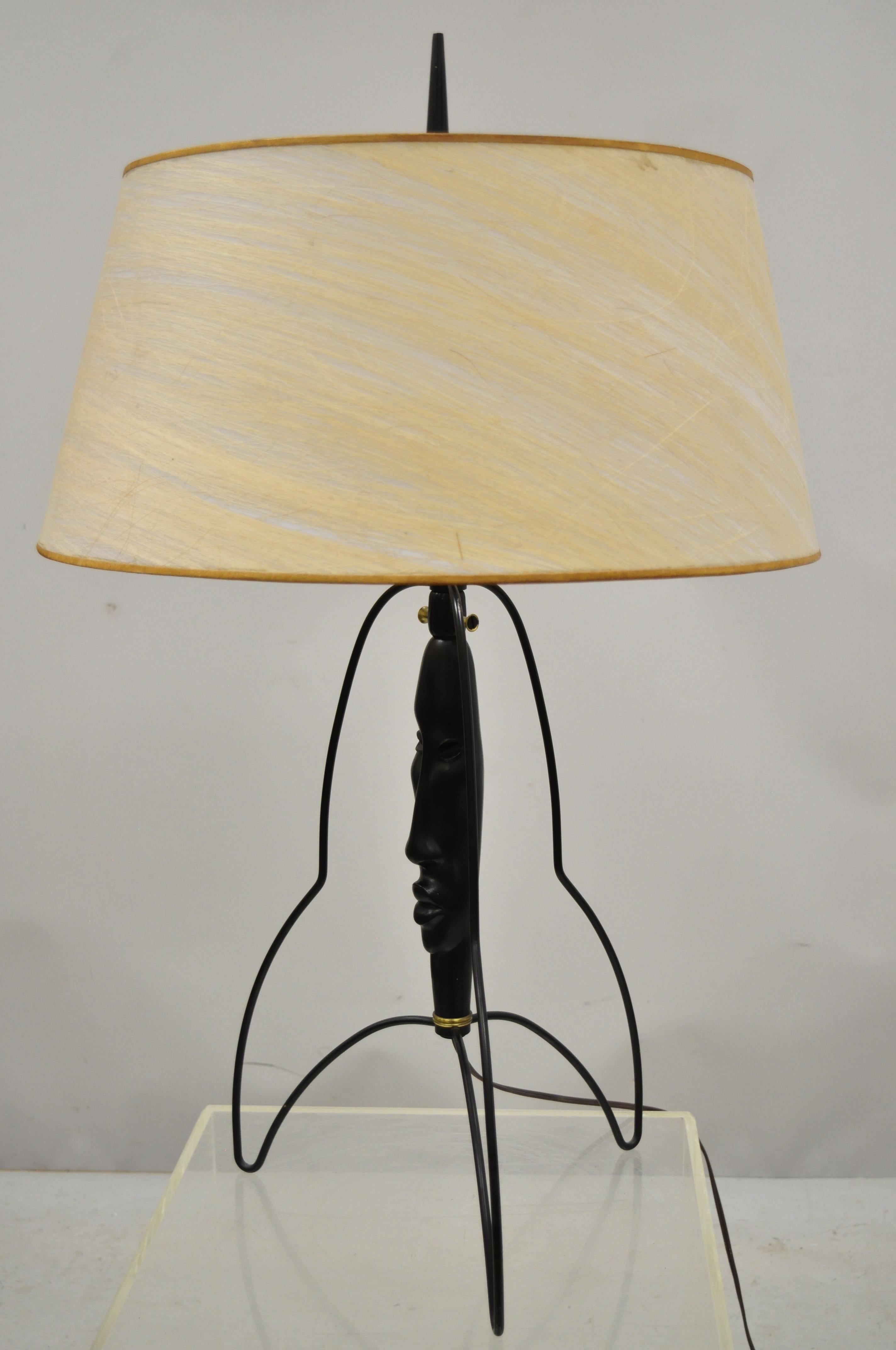 Mid-Century Modern Black Figural Bust Head Iron Table Lamp Frederick Weinberg For Sale 5