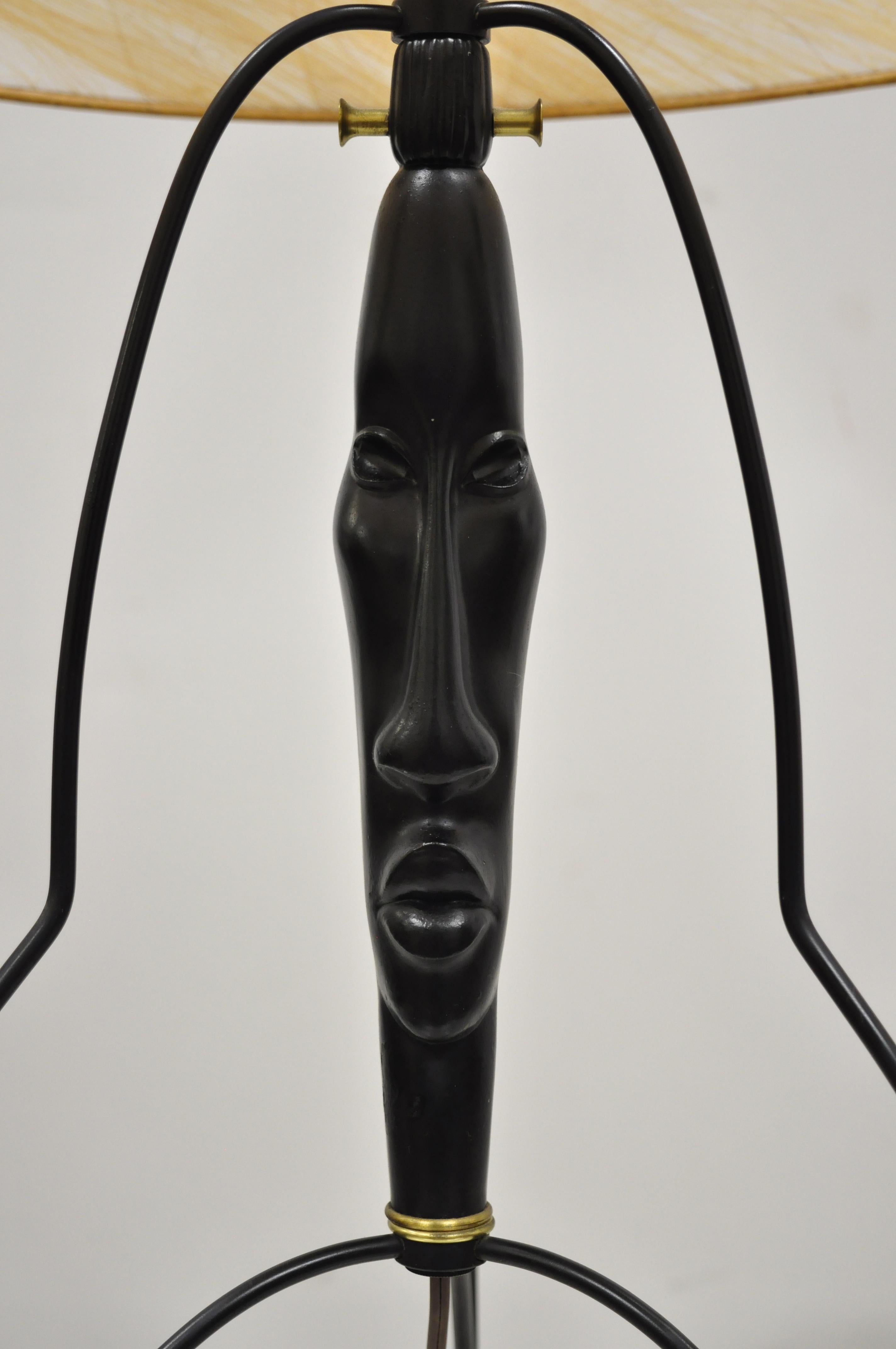 North American Mid-Century Modern Black Figural Bust Head Iron Table Lamp Frederick Weinberg For Sale