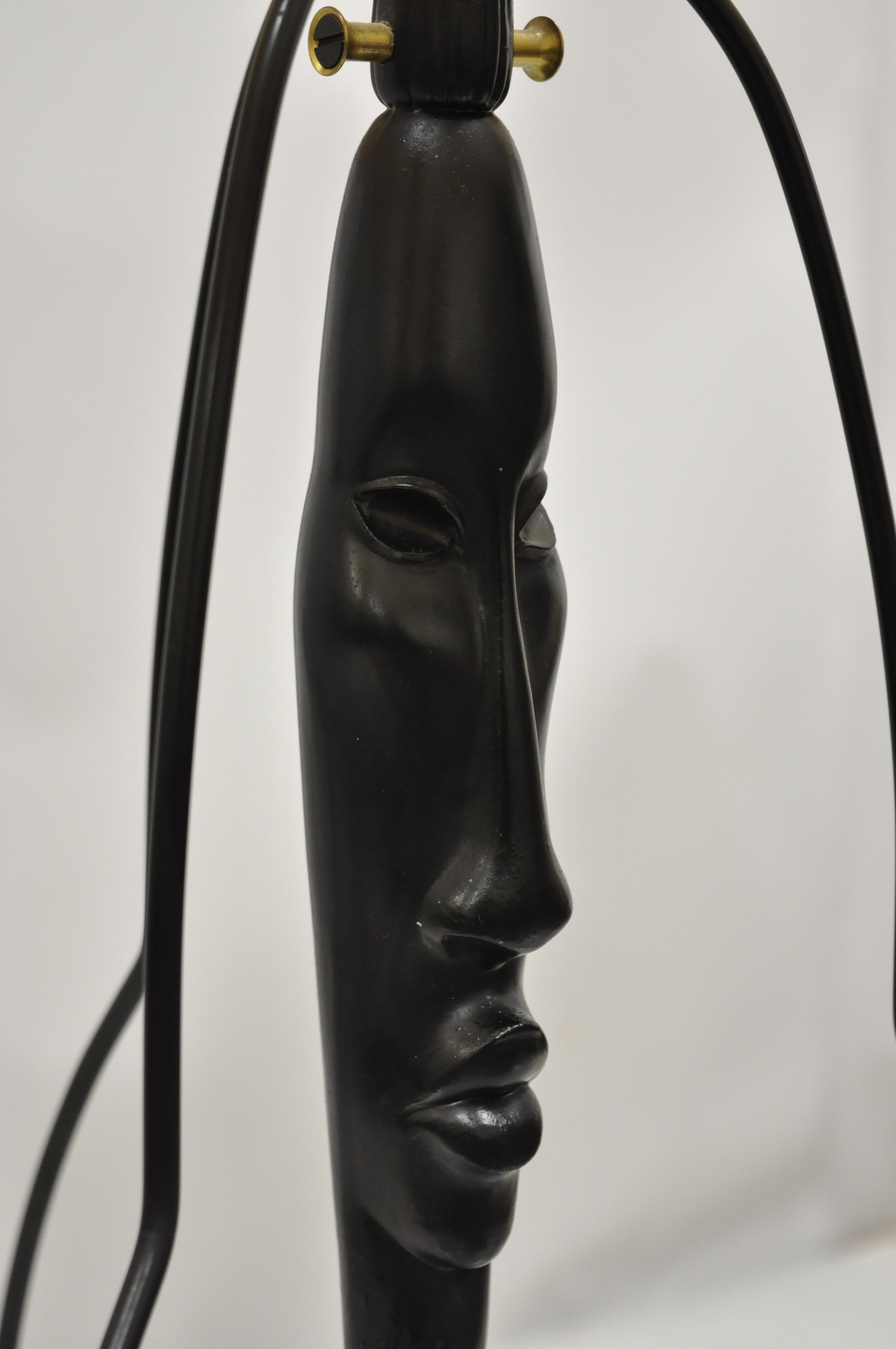 Mid-Century Modern Black Figural Bust Head Iron Table Lamp Frederick Weinberg In Good Condition For Sale In Philadelphia, PA