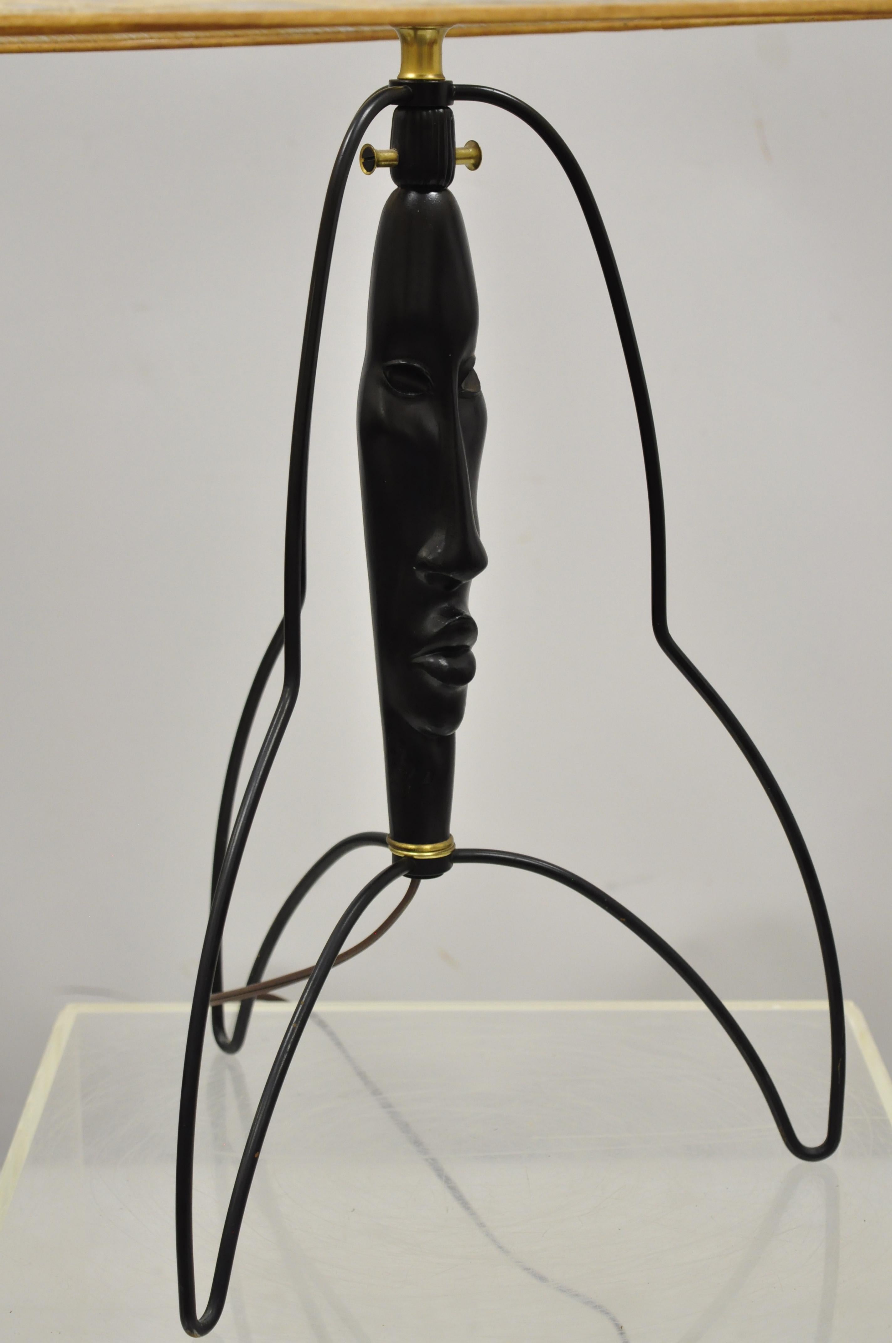 Mid-Century Modern Black Figural Bust Head Iron Table Lamp Frederick Weinberg For Sale 2
