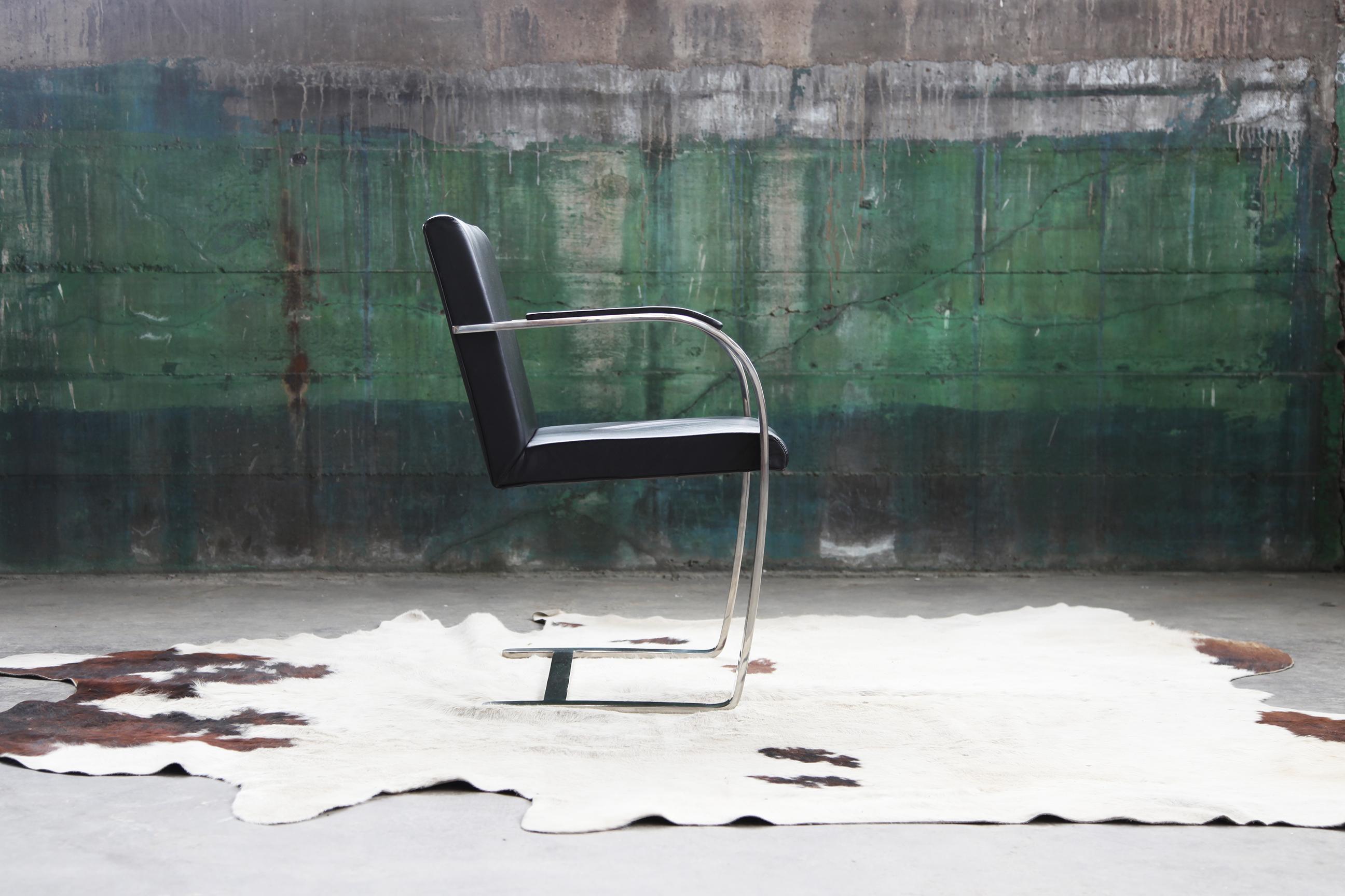 Mid-Century Modern Mid Century Modern Black Flat Chromed Bar Brno Chair, by Mies Van Der Rohe For Sale