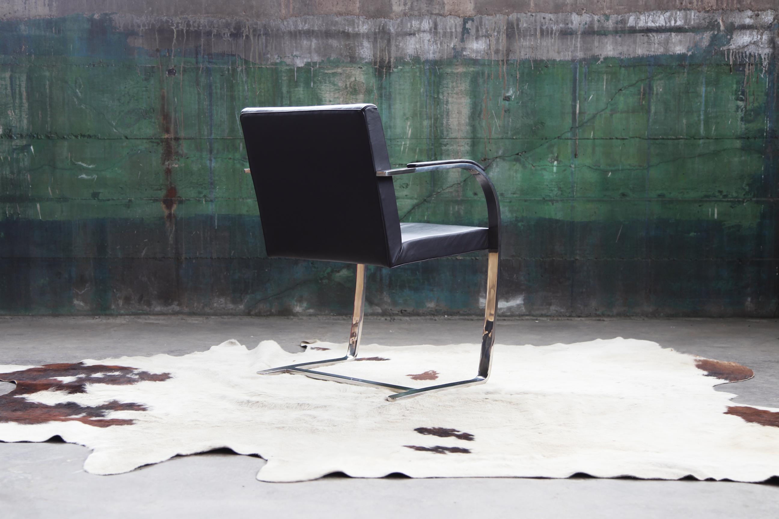 American Mid Century Modern Black Flat Chromed Bar Brno Chair, by Mies Van Der Rohe For Sale