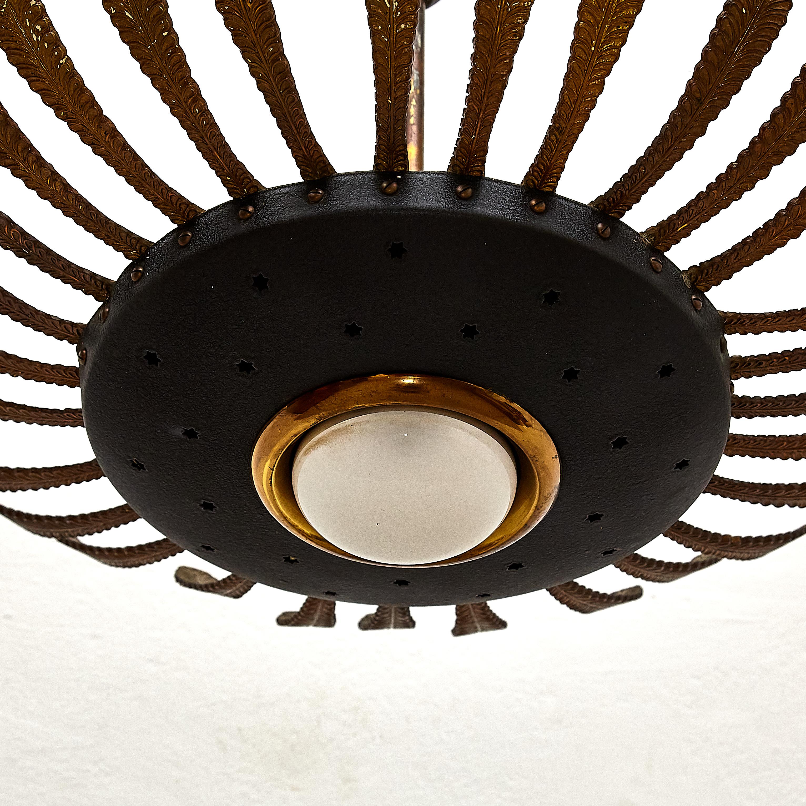 Mid-Century Modern Black Flower Ceiling Lamp, circa 1960 In Good Condition In Barcelona, Barcelona