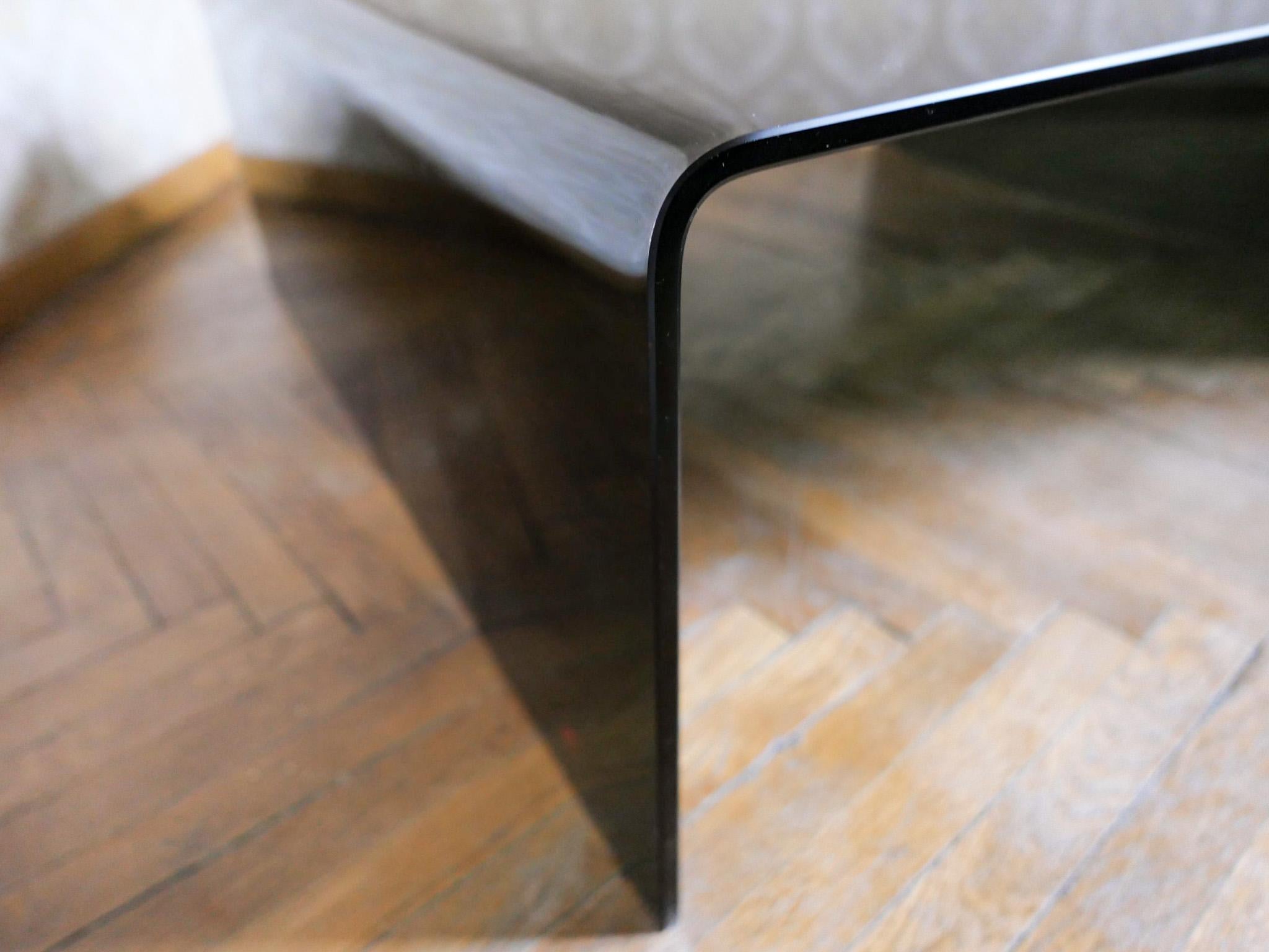 Mid-Century Modern Black Glass Waterfall Coffee Table by Fiam, Italy, 1970s 3
