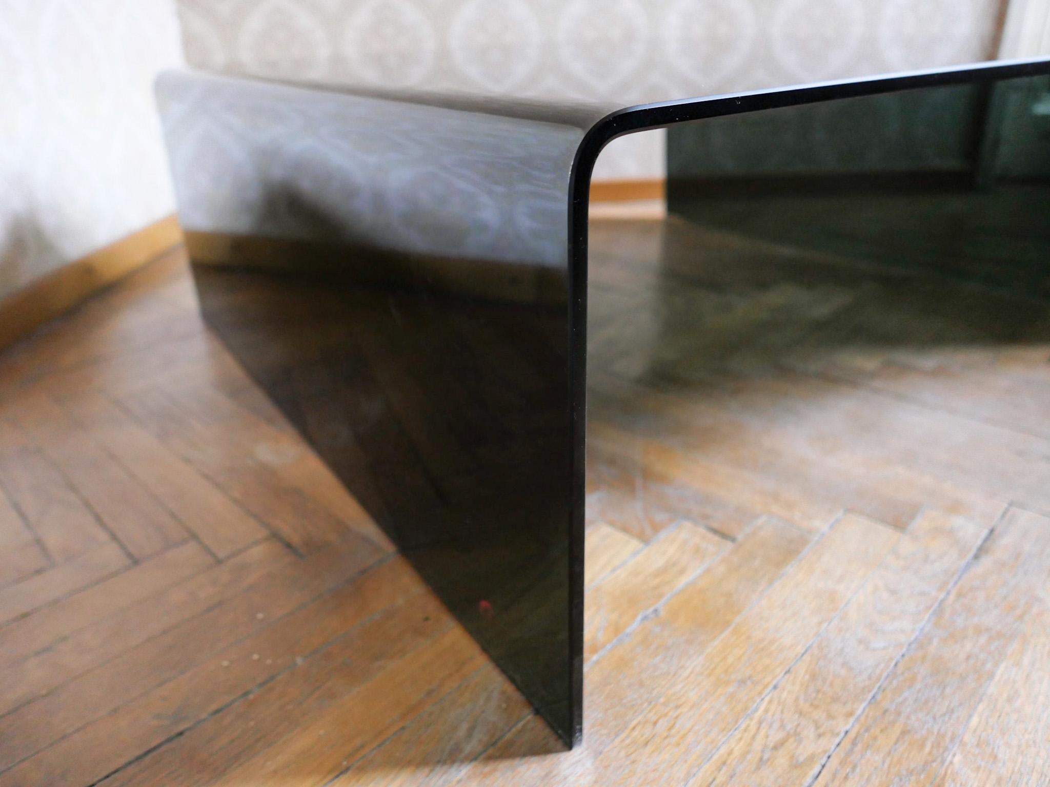 Mid-Century Modern Black Glass Waterfall Coffee Table by Fiam, Italy, 1970s 7