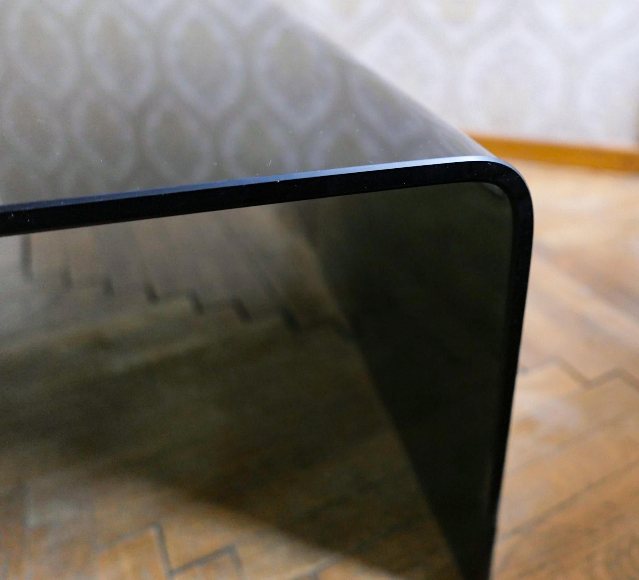 Mid-Century Modern Black Glass Waterfall Coffee Table by Fiam, Italy, 1970s 7