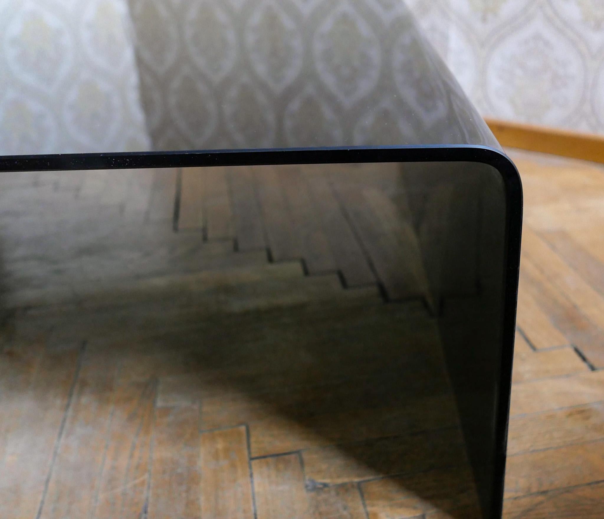 Mid-Century Modern Black Glass Waterfall Coffee Table by Fiam, Italy, 1970s 1