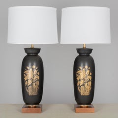 Mid-Century Modern Black & Gold Ceramic Lamps by George Briard, 1960s