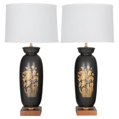 Mid-Century Modern Black & Gold Ceramic Lamps by George Briard, 1960s