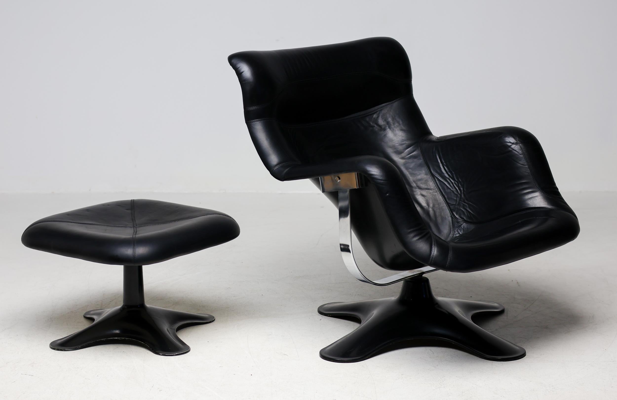 Sedia da salotto Karuselli nera e ottomana di Yrjo Kukkapuro, stile Mid Century Modern 1