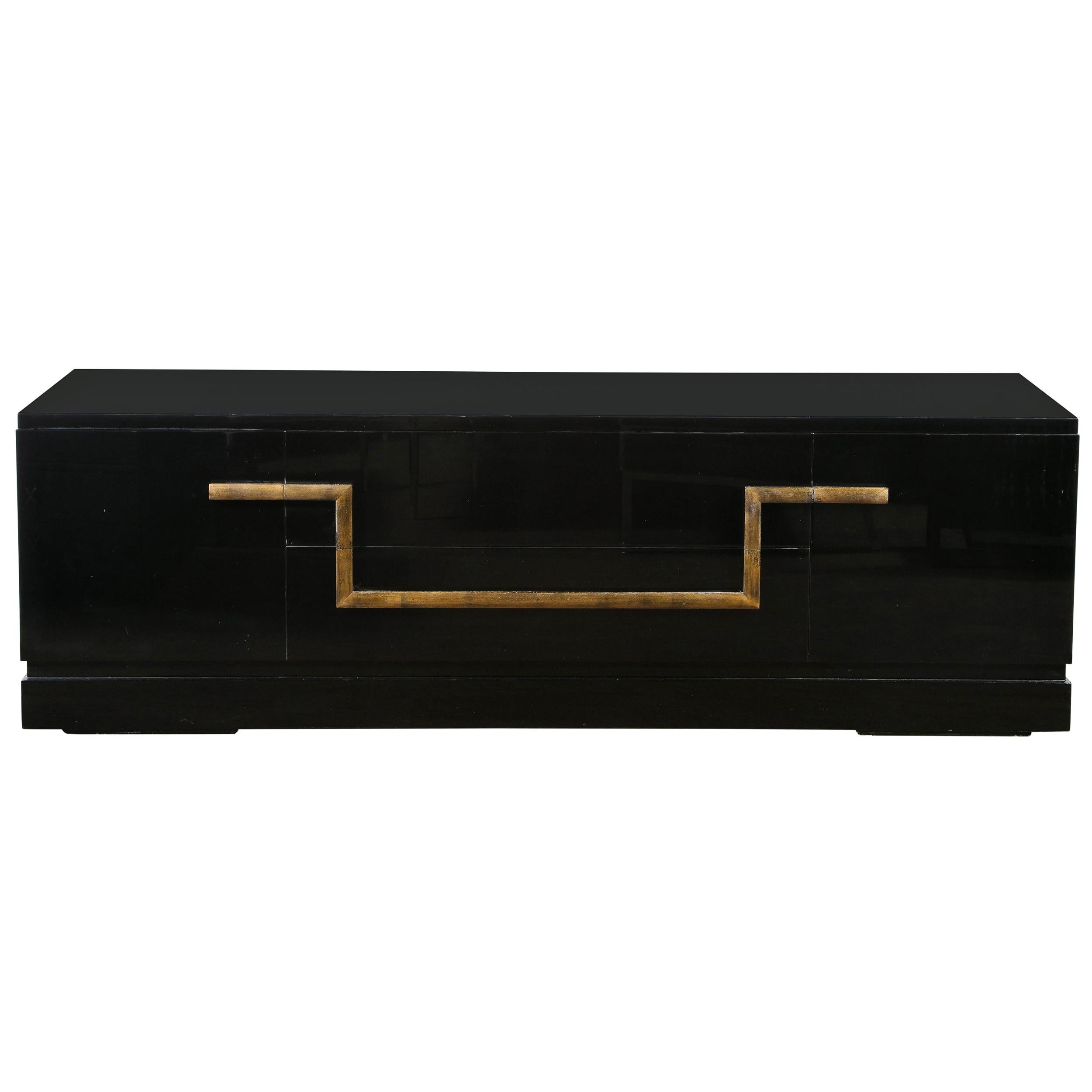 Mid-Century Modern Black Lacquer and Gold Leaf Sideboard Signed by James Mont