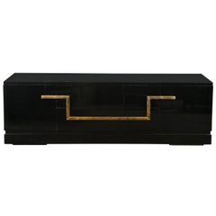 Retro Mid-Century Modern Black Lacquer and Gold Leaf Sideboard Signed by James Mont